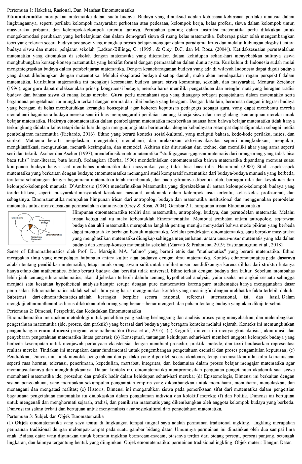 Rangkuman Etnomatematika UTS - Pertemuan 1: Hakekat, Rasional, Dan ...