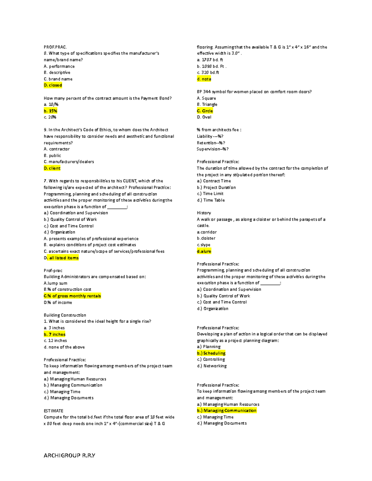 Professional Practice Q - PROF. What type of specifications specifies ...