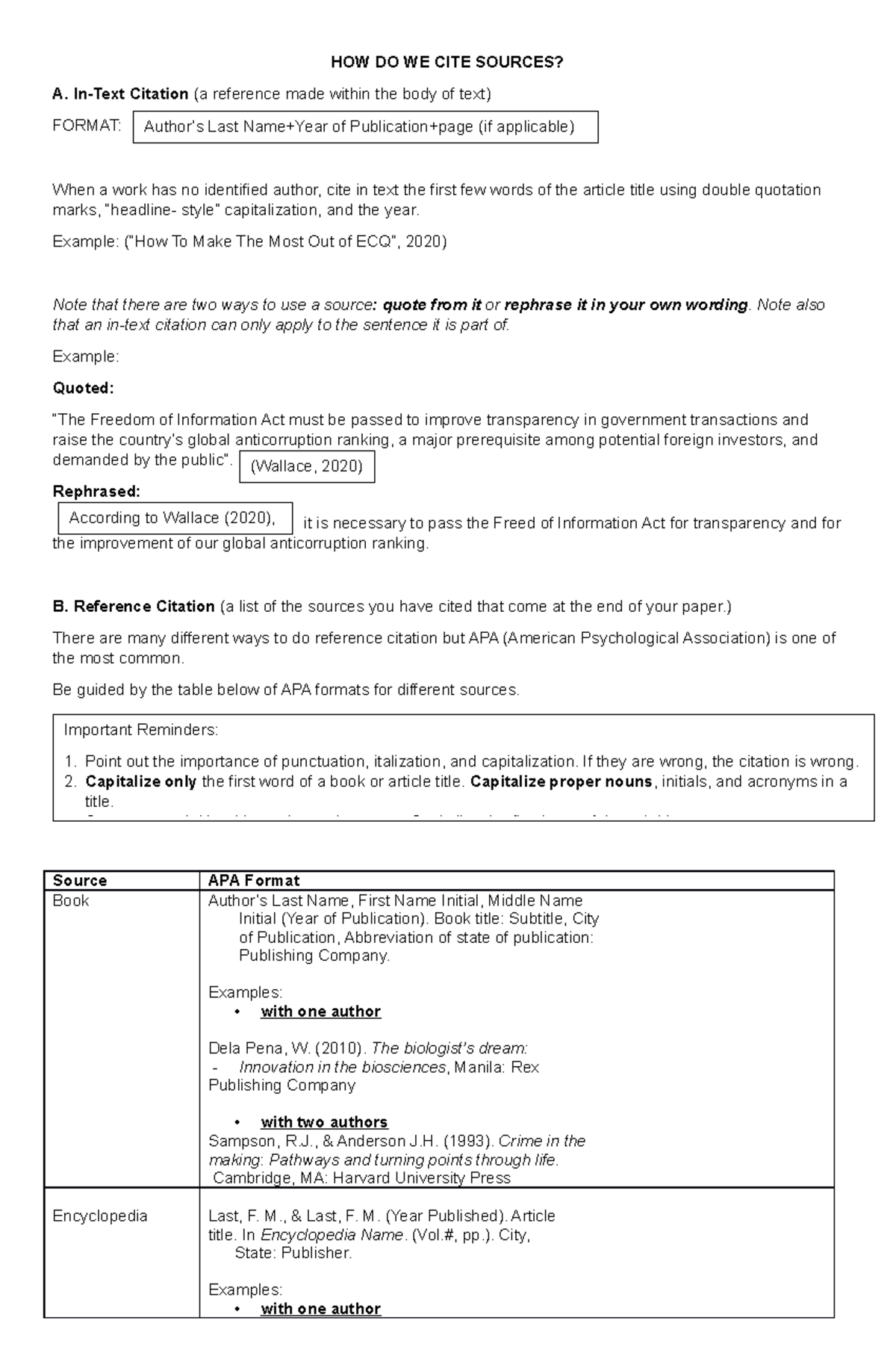 Grade 8 - English 4 copies - HOW DO WE CITE SOURCES? A. In-Text ...