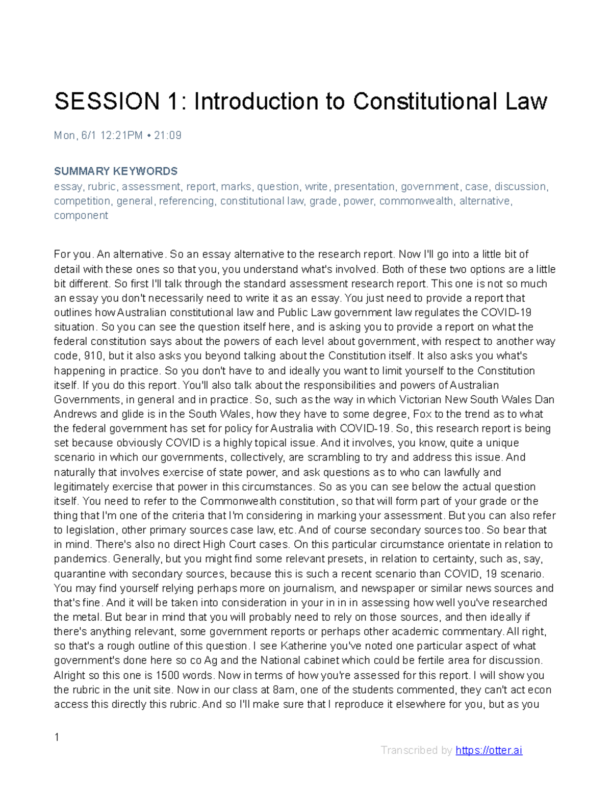 Session 1 Introduction to Constitutional Law Transcribed - SESSION 1 ...
