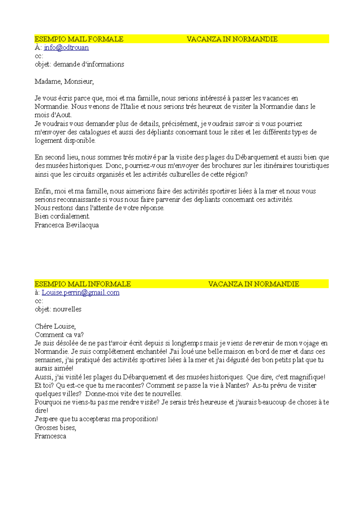 Ex mail - Esercizio di produzione testo, utile al superamento test b2 ...