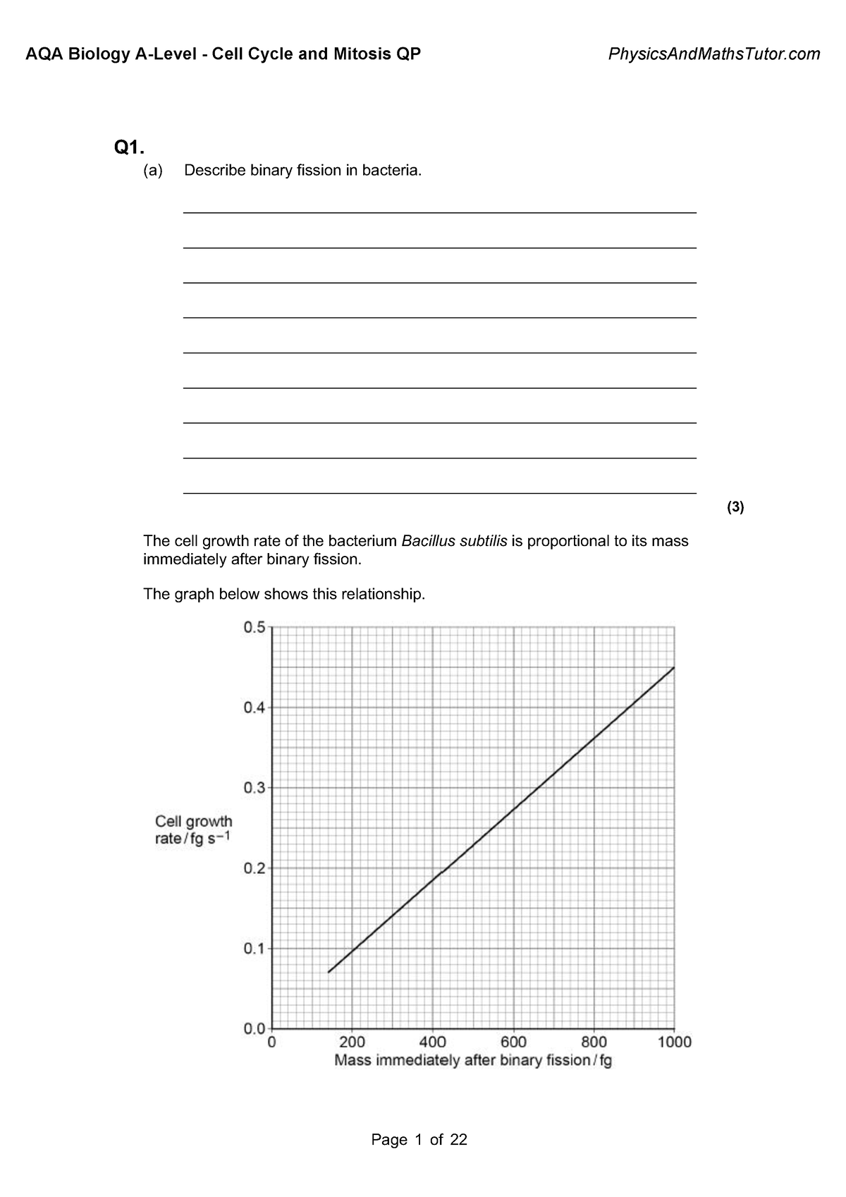 2.2 Cell Cycle and Mitosis QP - Q1. (a) Describe binary fission in ...