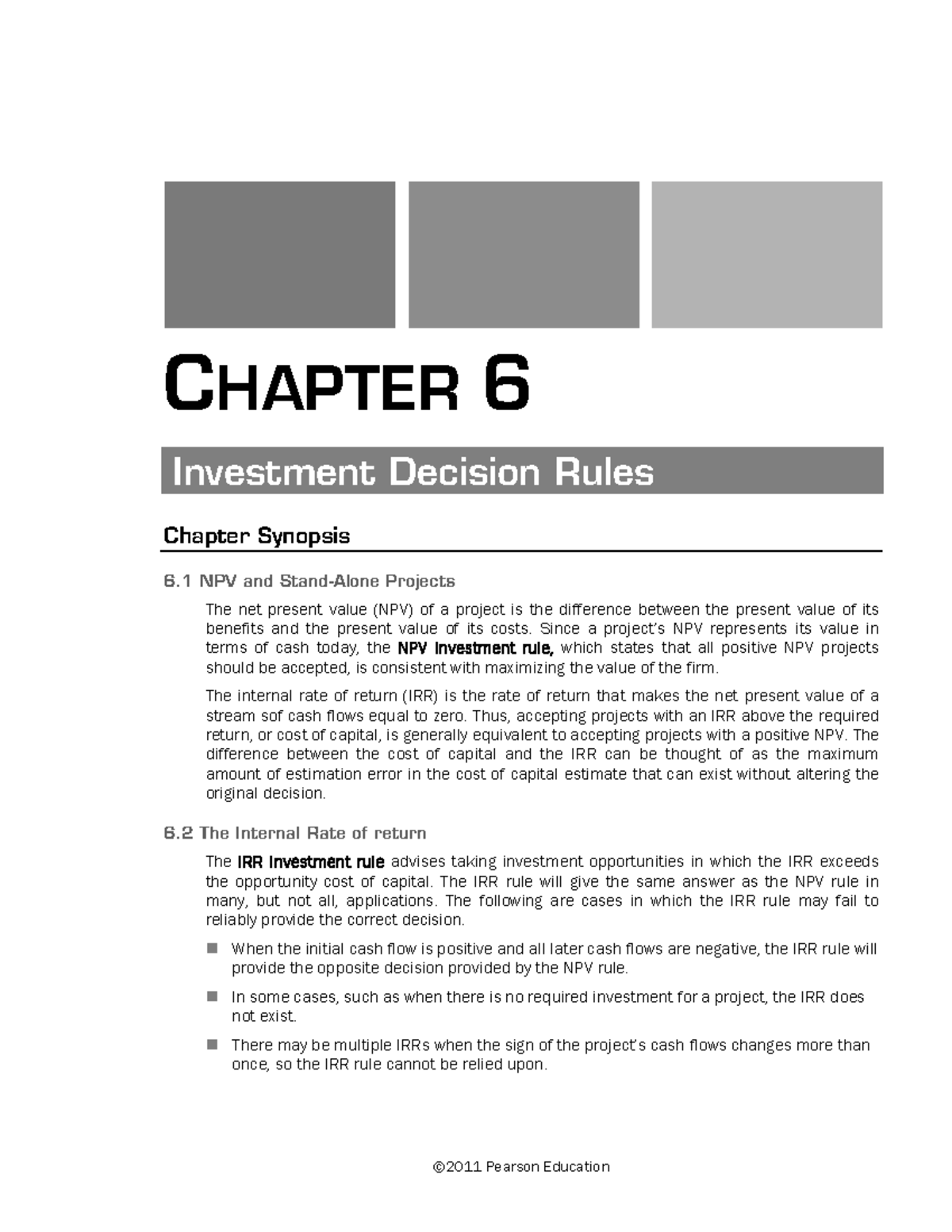 6 - investment decision rules - CHAPTER 6 Investment Decision Rules ...