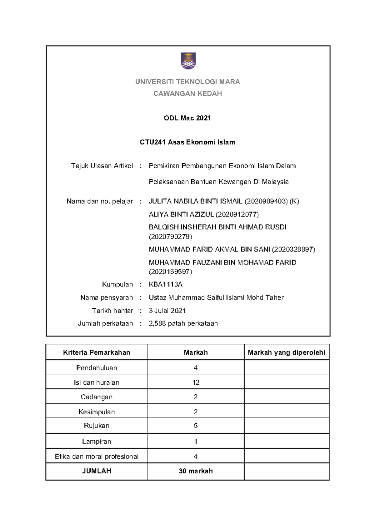 Ctu241 Ulasan Artikel Universiti Teknologi Mara Cawangan Kedah Odl Mac 21 Ctu241 Asas Ekonomi Studocu
