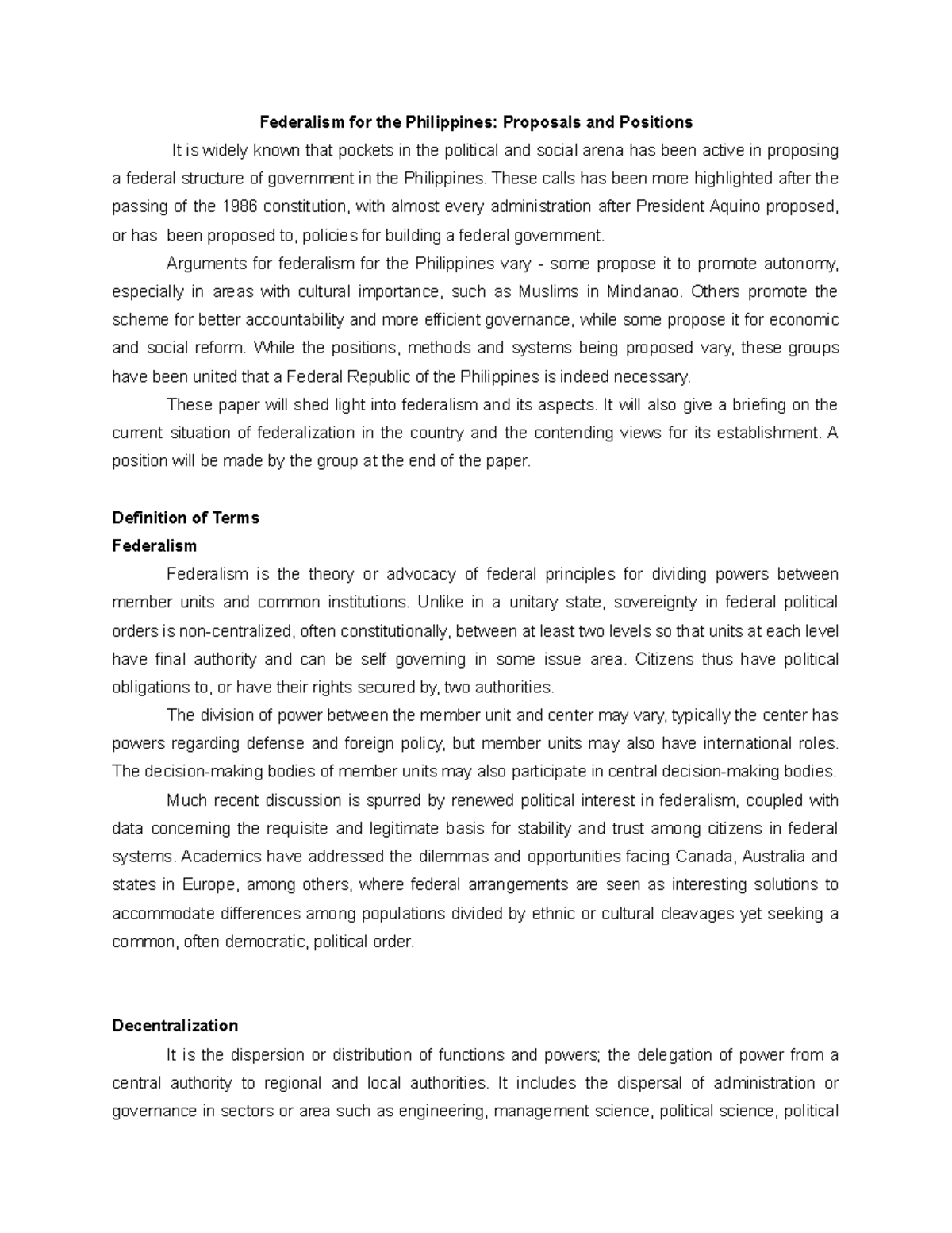 research paper on federalism in the philippines pdf