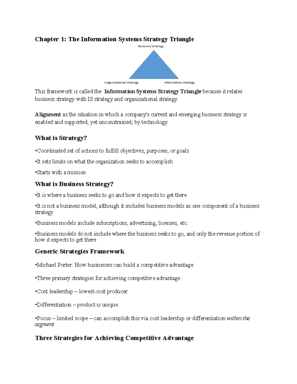 Cis Study Guide 1 - Chapter 1: The Information Systems Strategy 