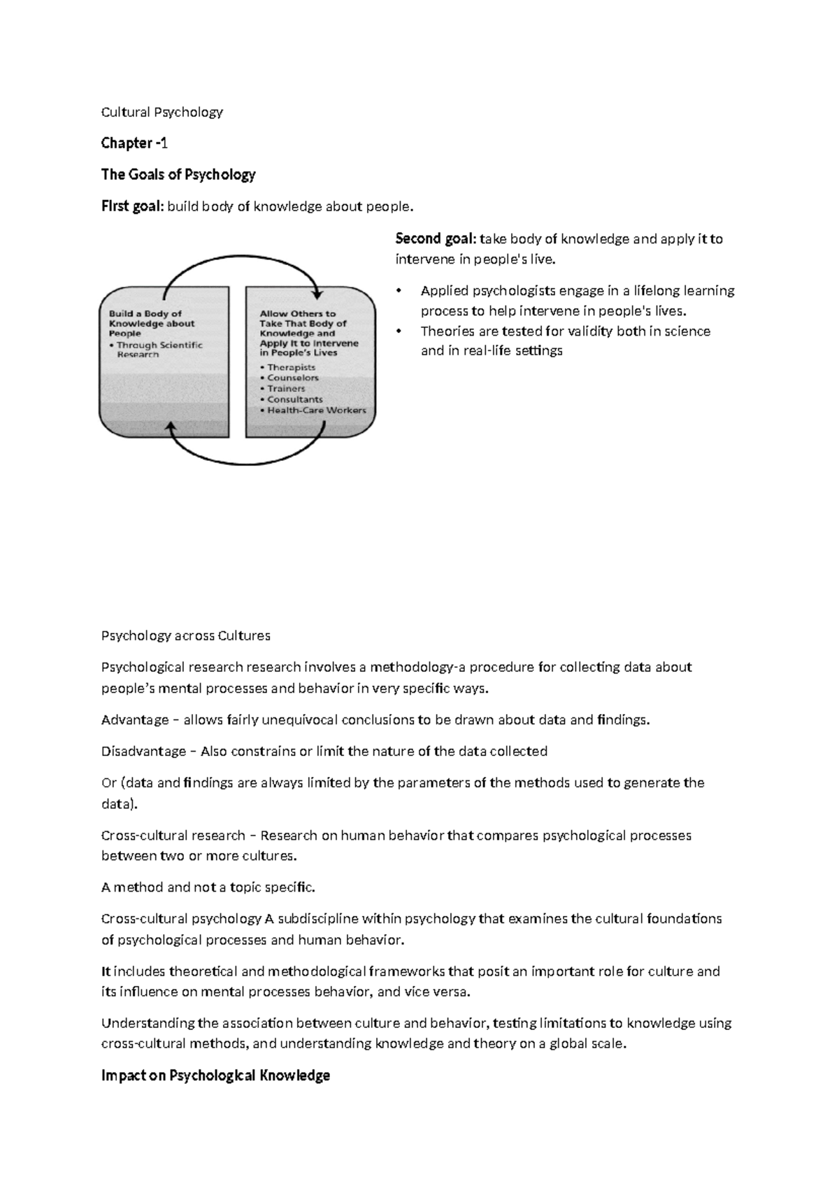 Goals of Psychology - summary - Cultural Psychology Chapter - The Goals ...