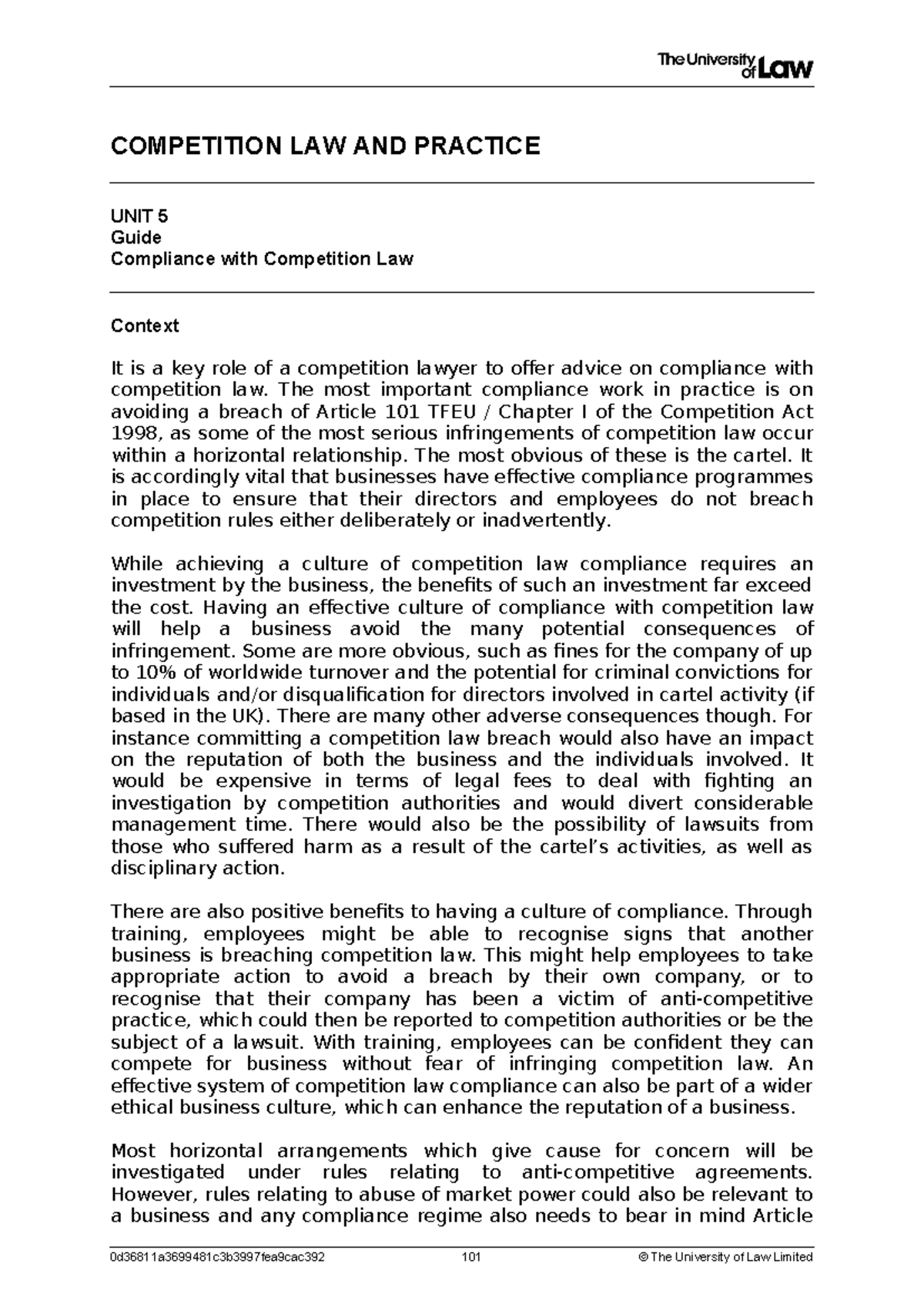 2324 comp ws05 ce01 guide - COMPETITION LAW AND PRACTICE UNIT 5 Guide ...