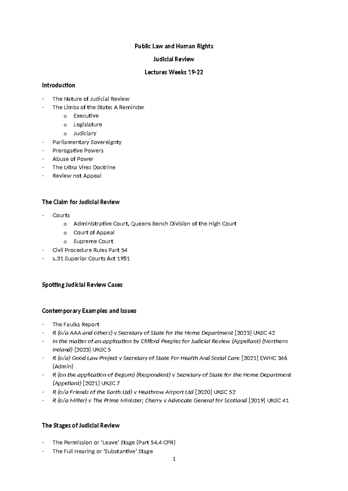PLHR Judicial Review Lectures Handout - Public Law and Human Rights ...