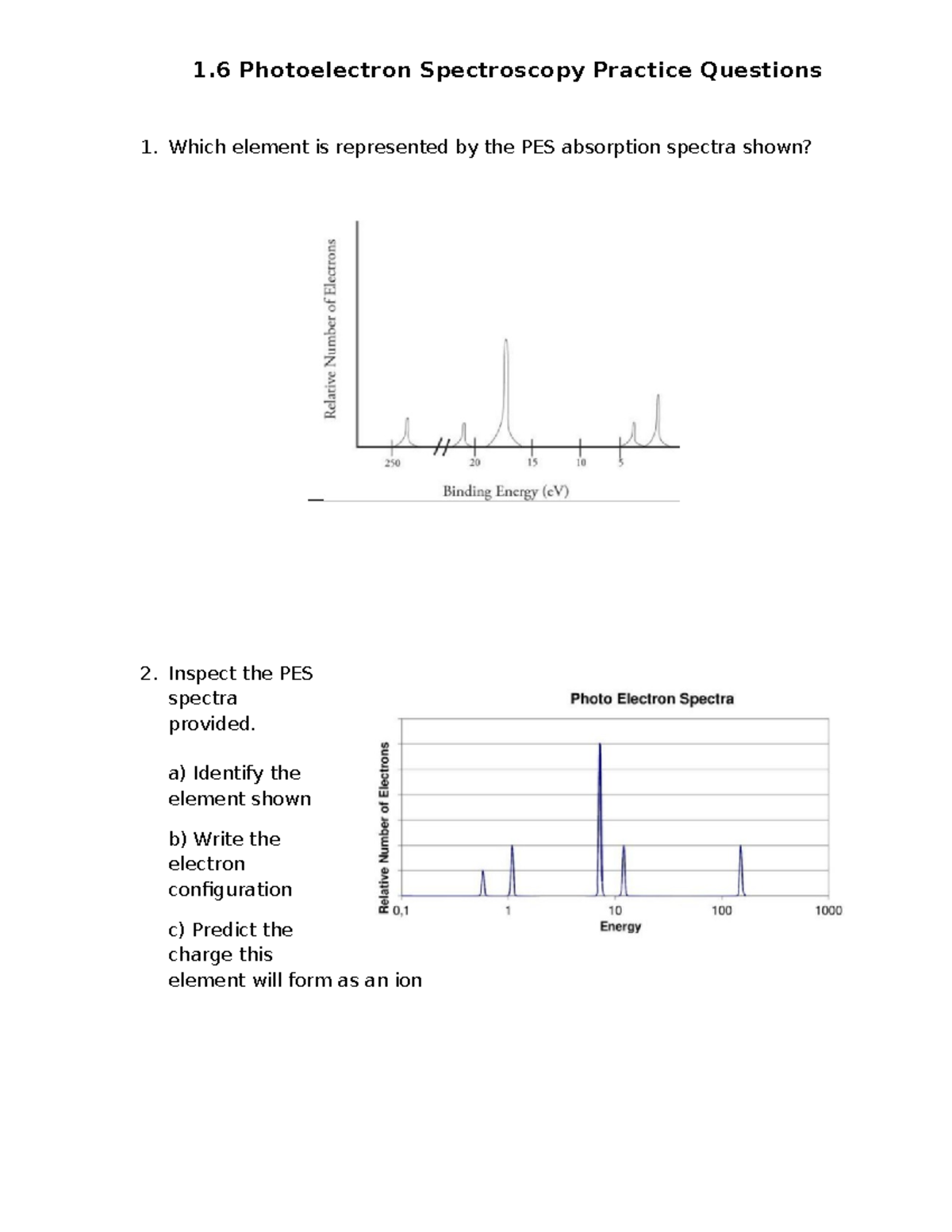 1.6 Photoelectron Spectroscopy Practice Questions 1 Photoelectron Spectroscopy Practice
