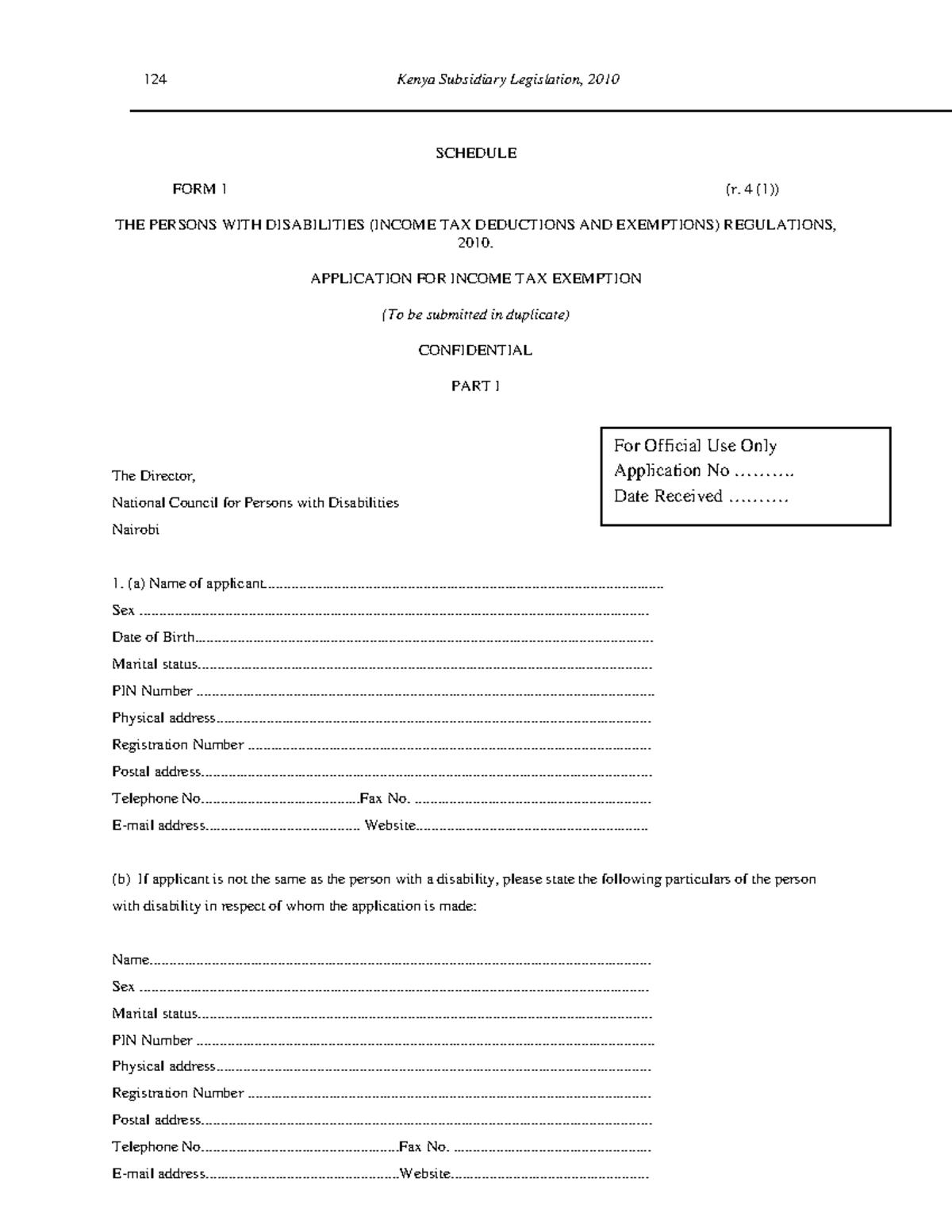 Exemption-application-form - 124 Kenya Subsidiary Legislation, 2010 