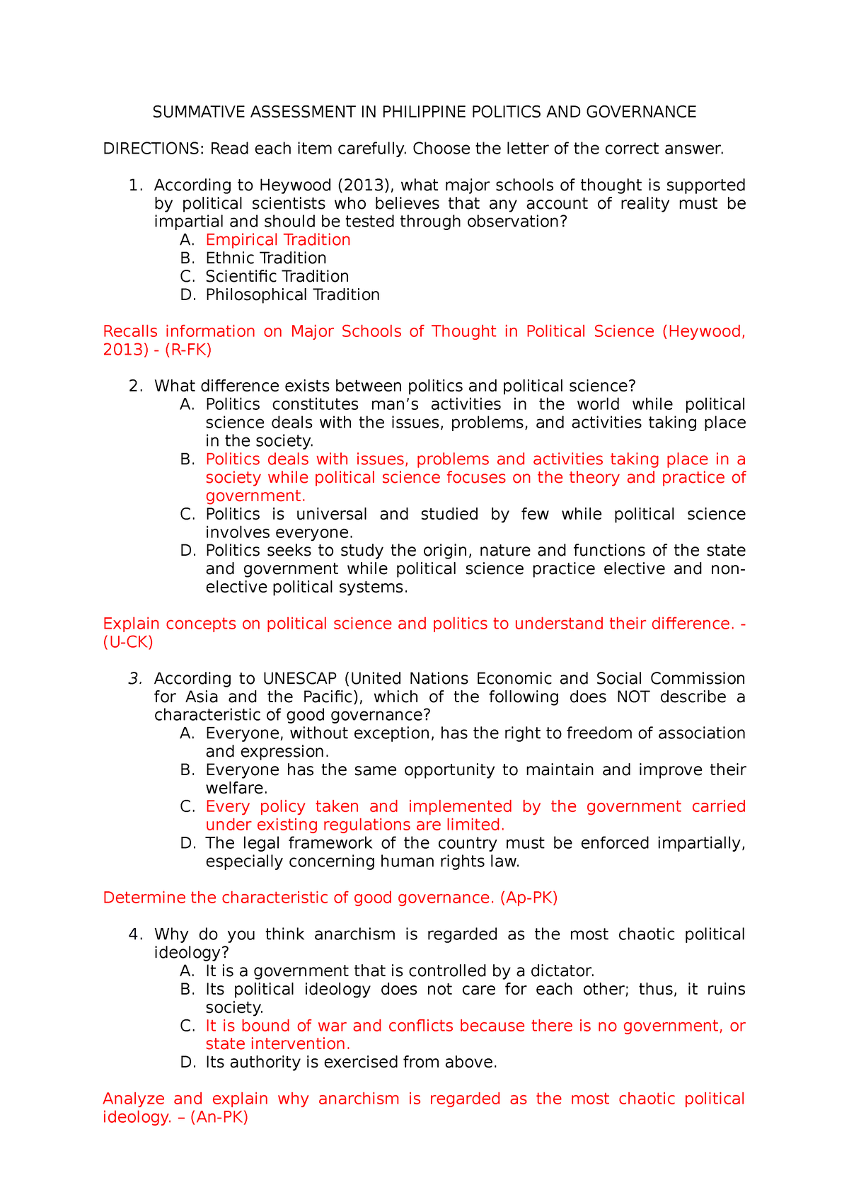 Summative Assessment In Philippine Politics And Governance Summative Assessment In Philippine 3937