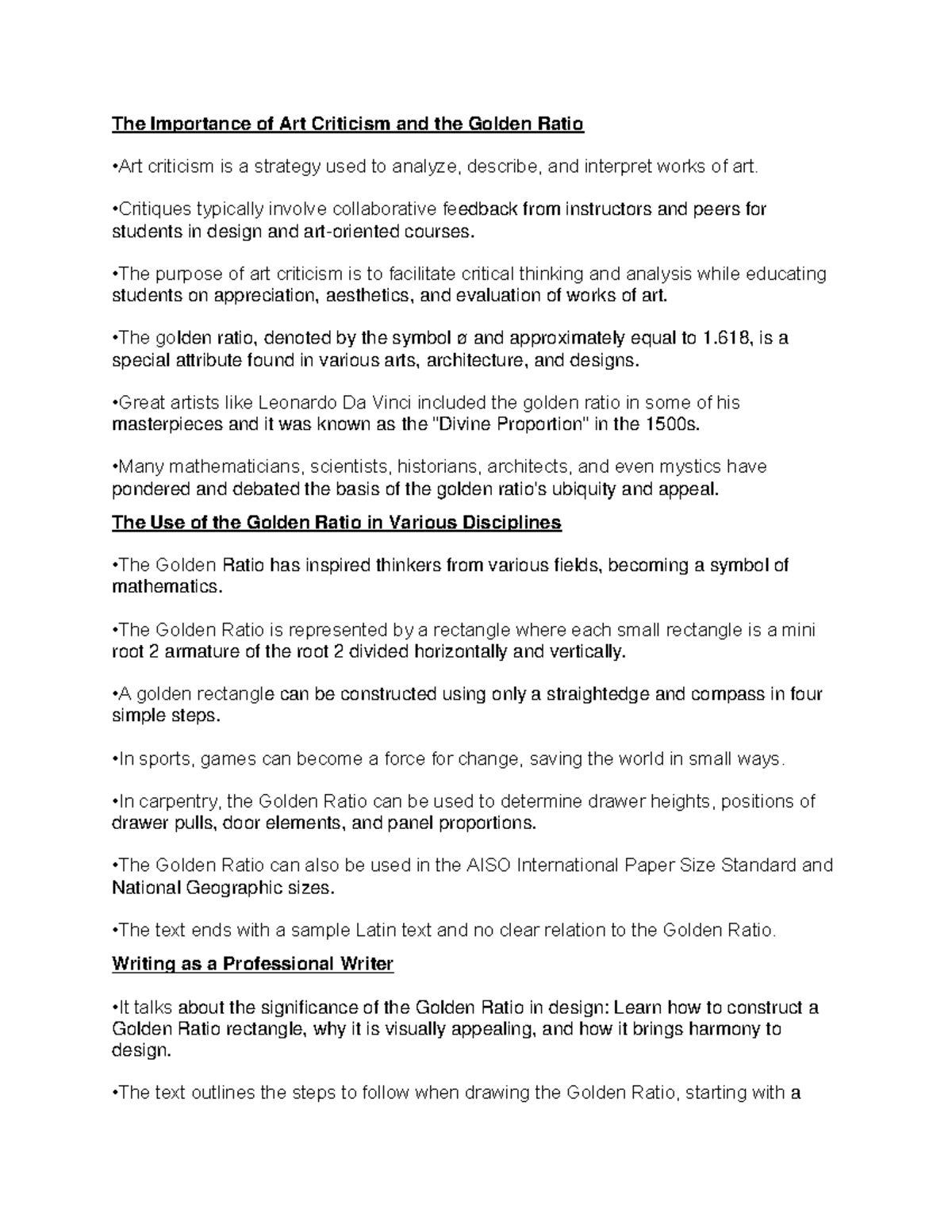 DSGN 105 Class 6 Lecture The Importance of Art Criticism and the