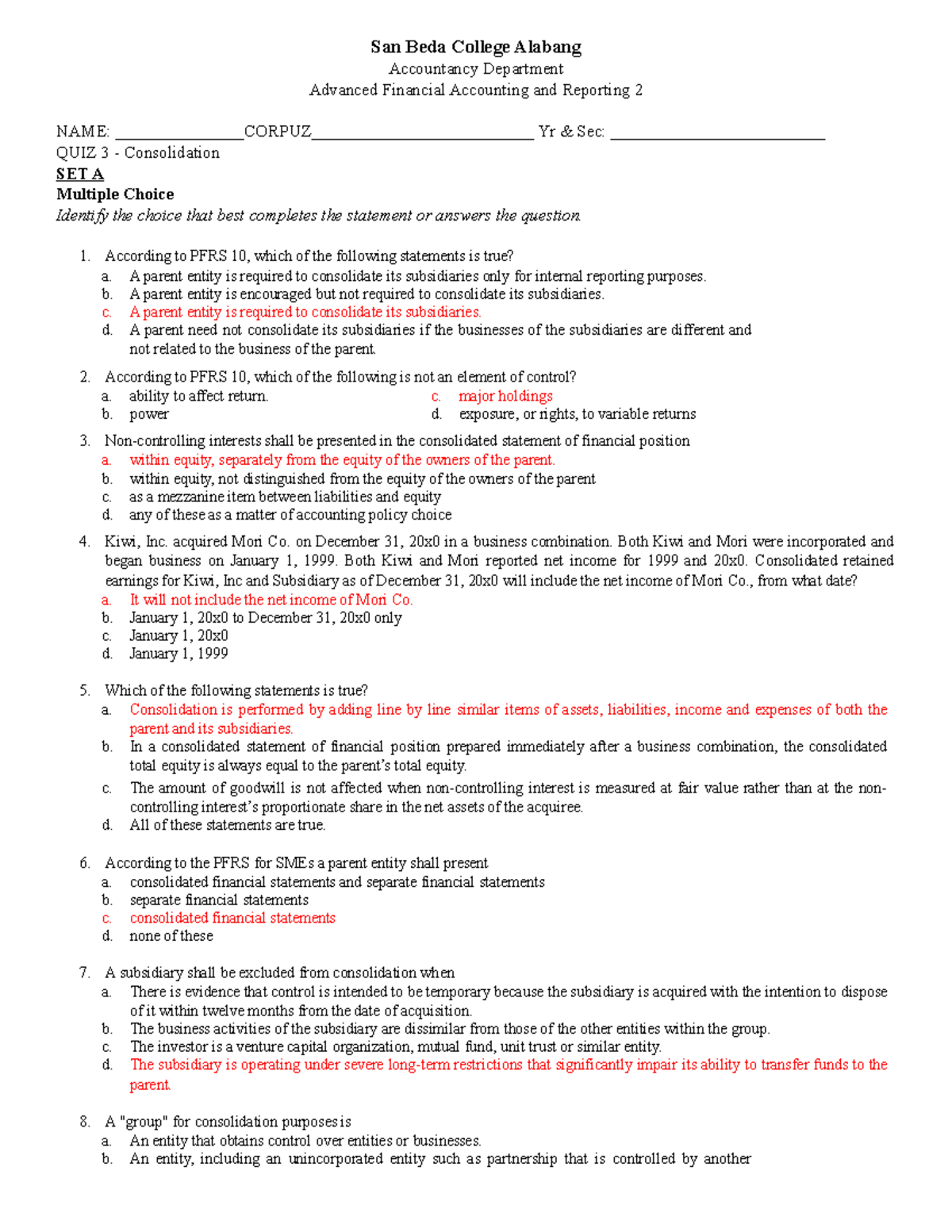 Consolidated Statement Of Financial Position Questions And Answers Pdf