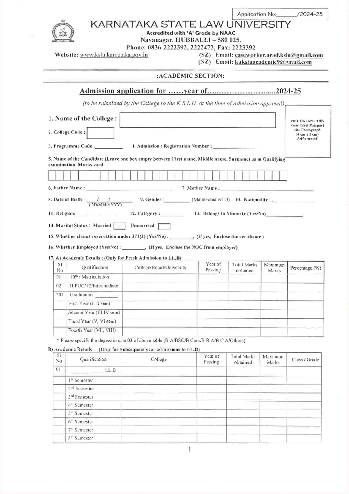 Admissionapplicationform 2024-25 - Llb 3 years - Studocu