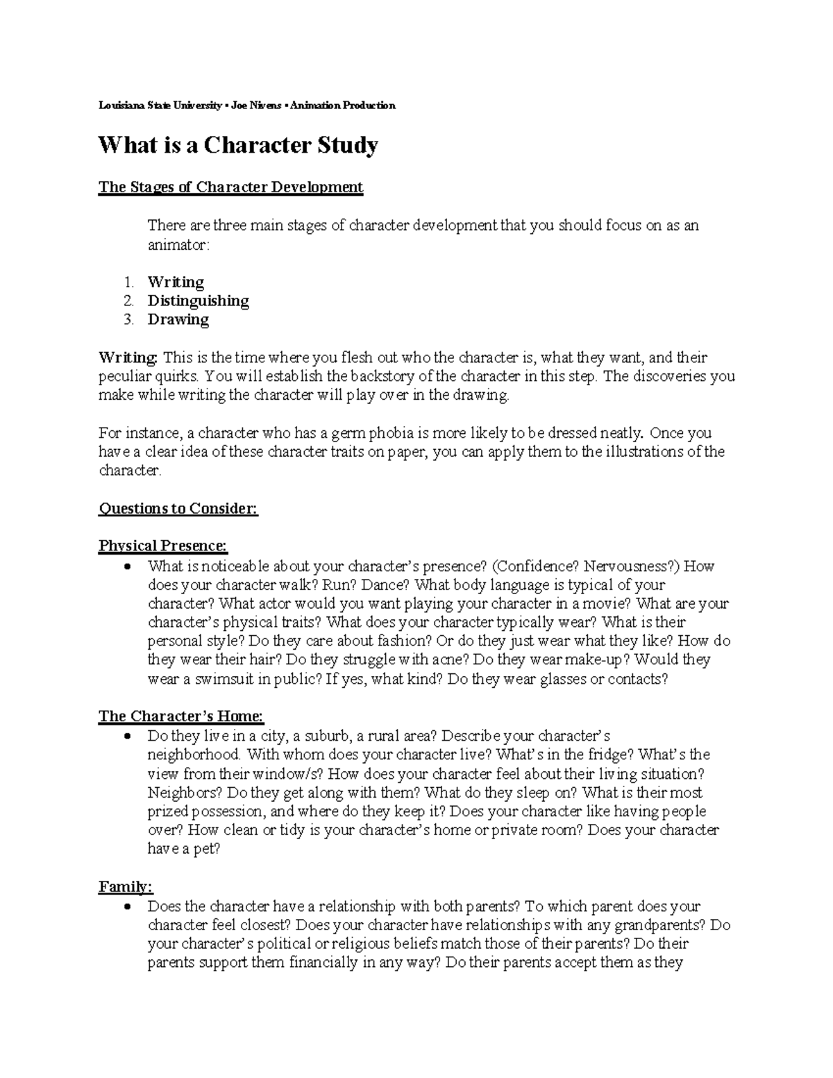 Defining a Character - ART animation notes - Louisiana State University ...