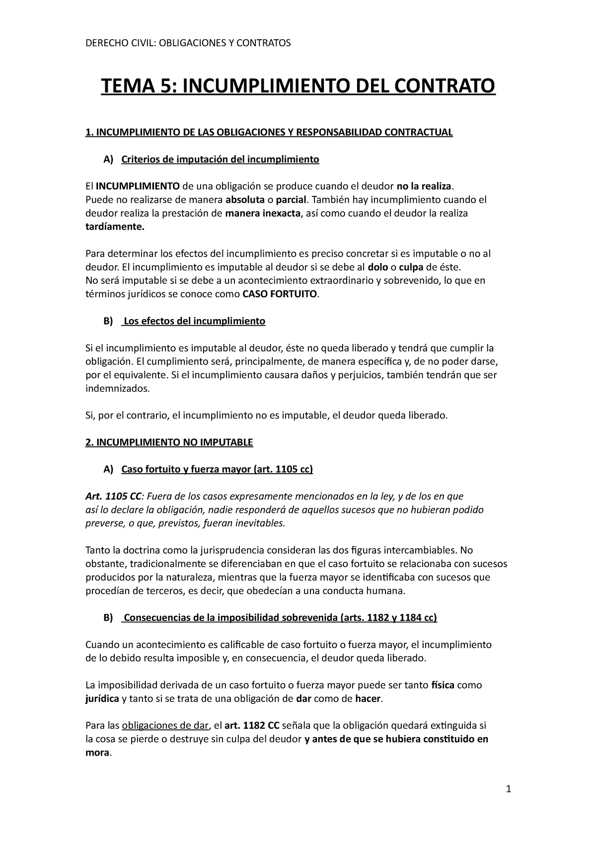 Tema 5 Clase Tema 5 Incumplimiento Del Contrato 1 Incumplimiento