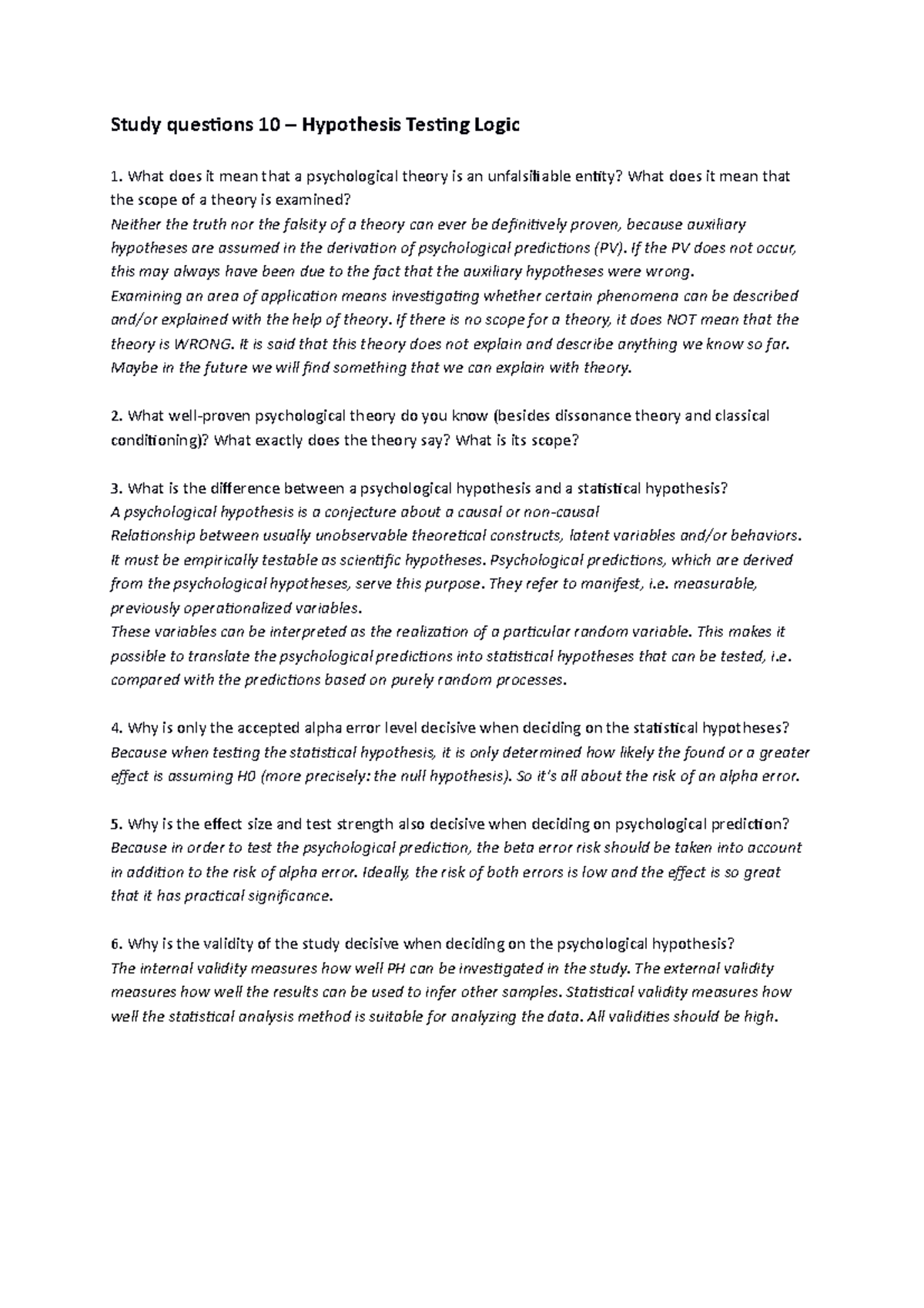 Study questions 10 - Hypothesis testing logic - Study questions 10 ...