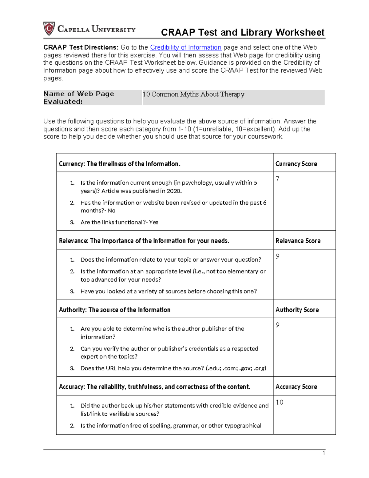 Cf Craap Test Library Worksheet - CRAAP Test Directions: Go to the ...