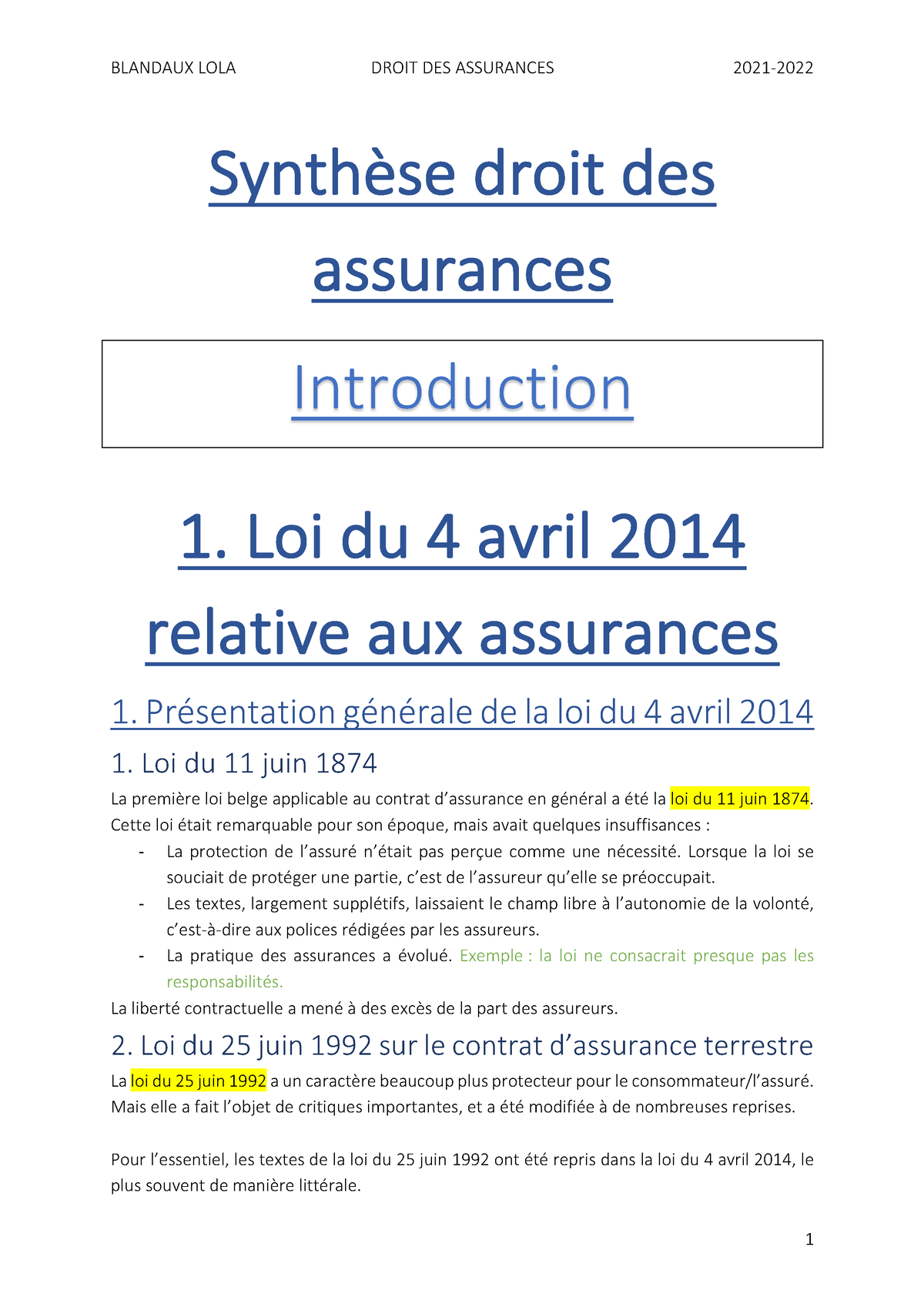 Synthèse Droit Des Assurances - Synthèse Droit Des Assurances ...