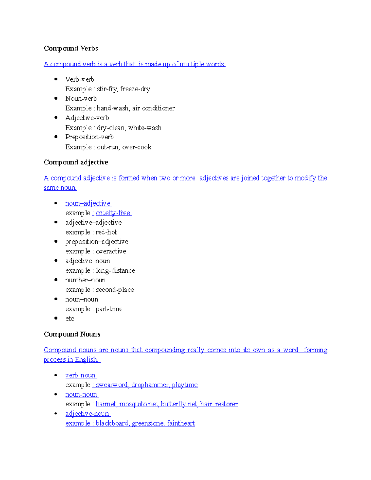 Compound words - Compound Verbs A compound verb is a verb that is made ...