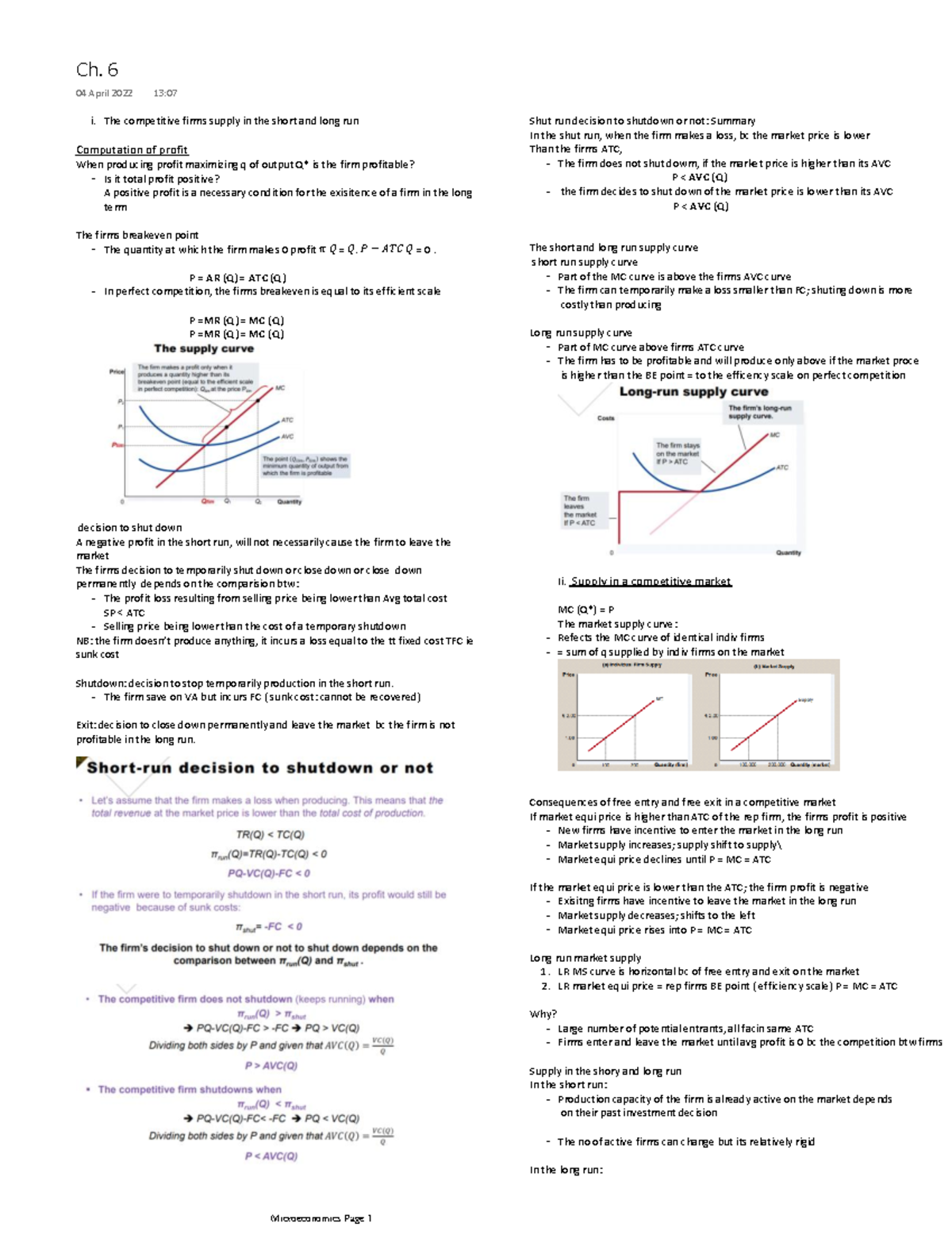 Microecon Ch. 6 - i competitive firms supply in the short and long run ...