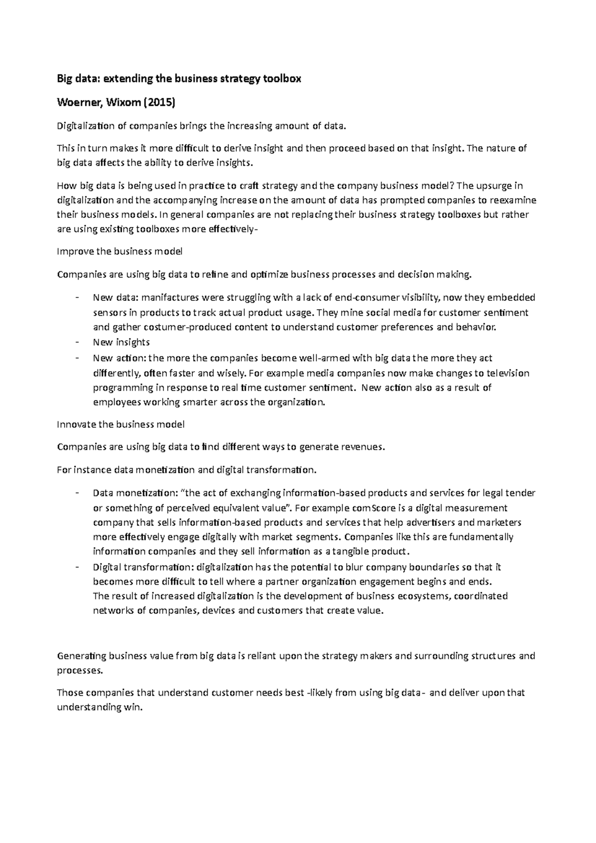 Big Data Summary Articles Big Data Extending The Business Strategy 