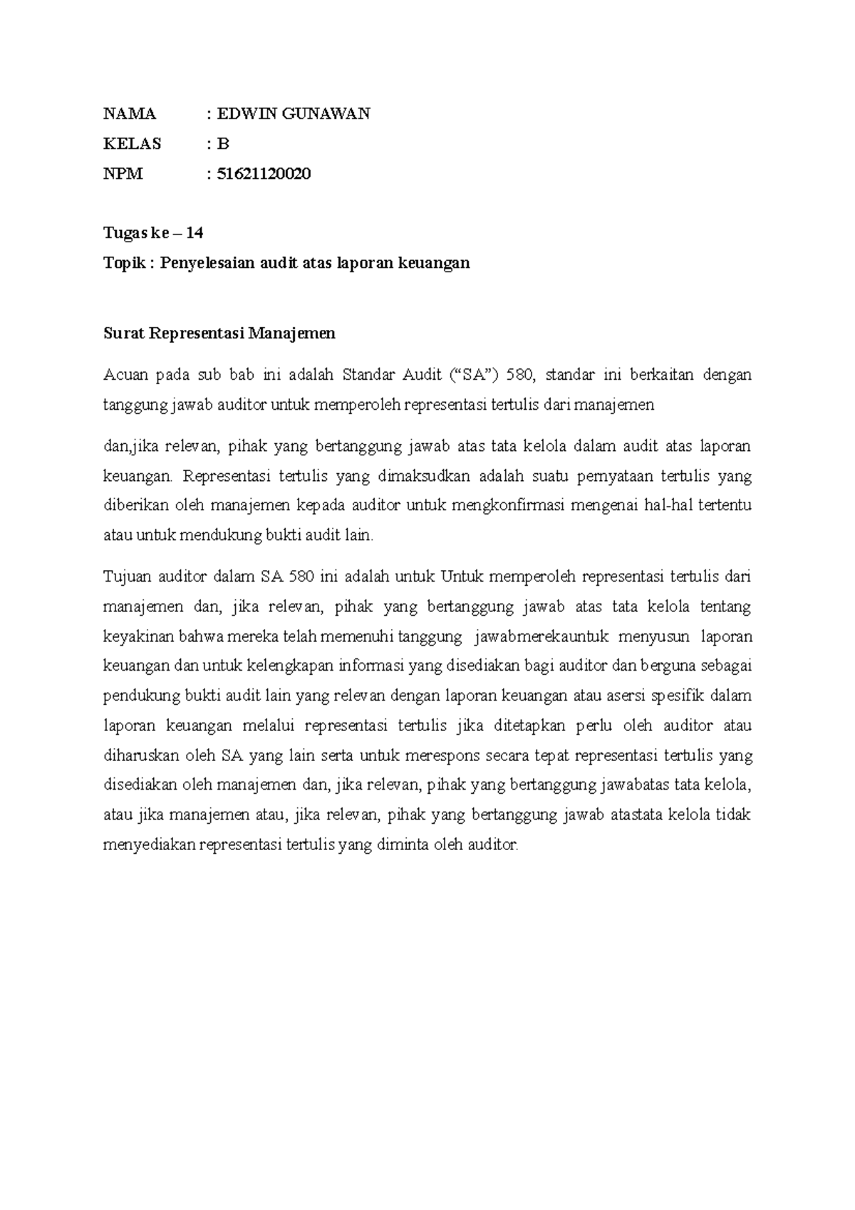 Tugas ke 14 Edwin Gunawan - NAMA : EDWIN GUNAWAN KELAS : B NPM ...