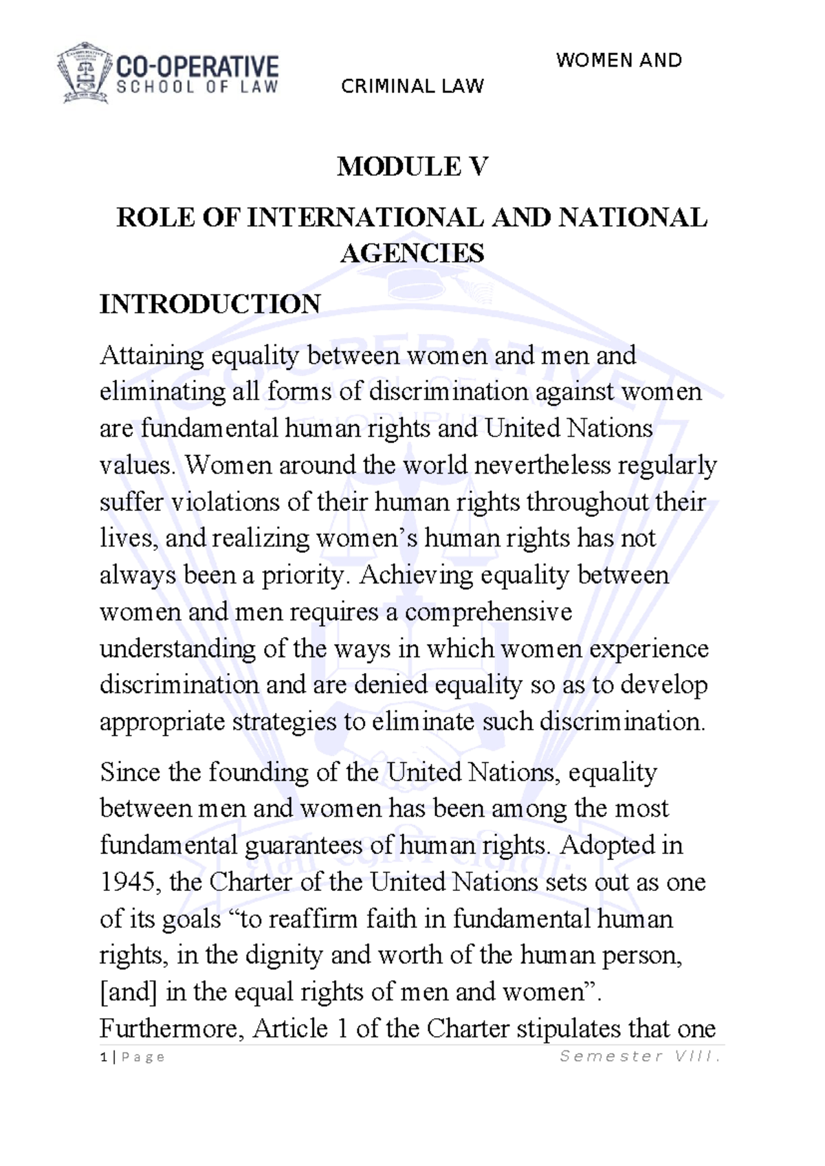 1. International Documents - CRIMINAL LAW MODULE V ROLE OF ...