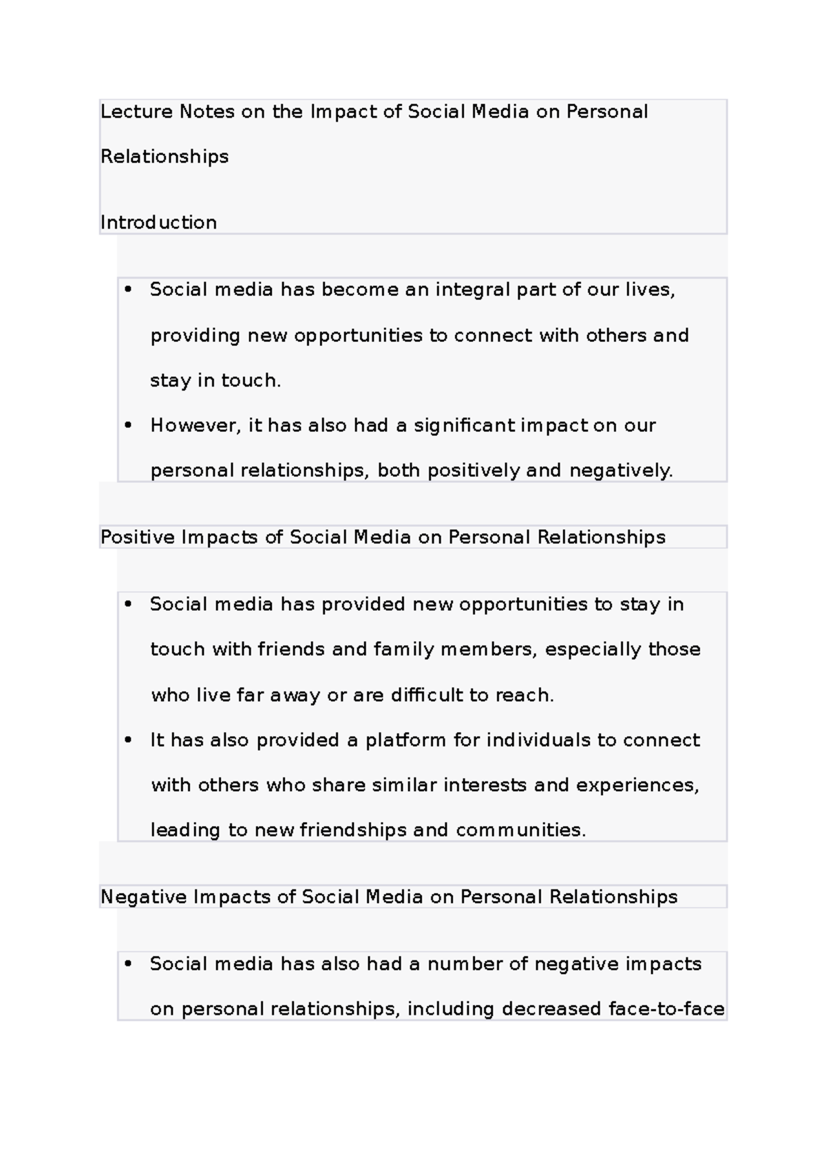 Lecture Notes on the Impact of Social Media on Personal Relationships ...