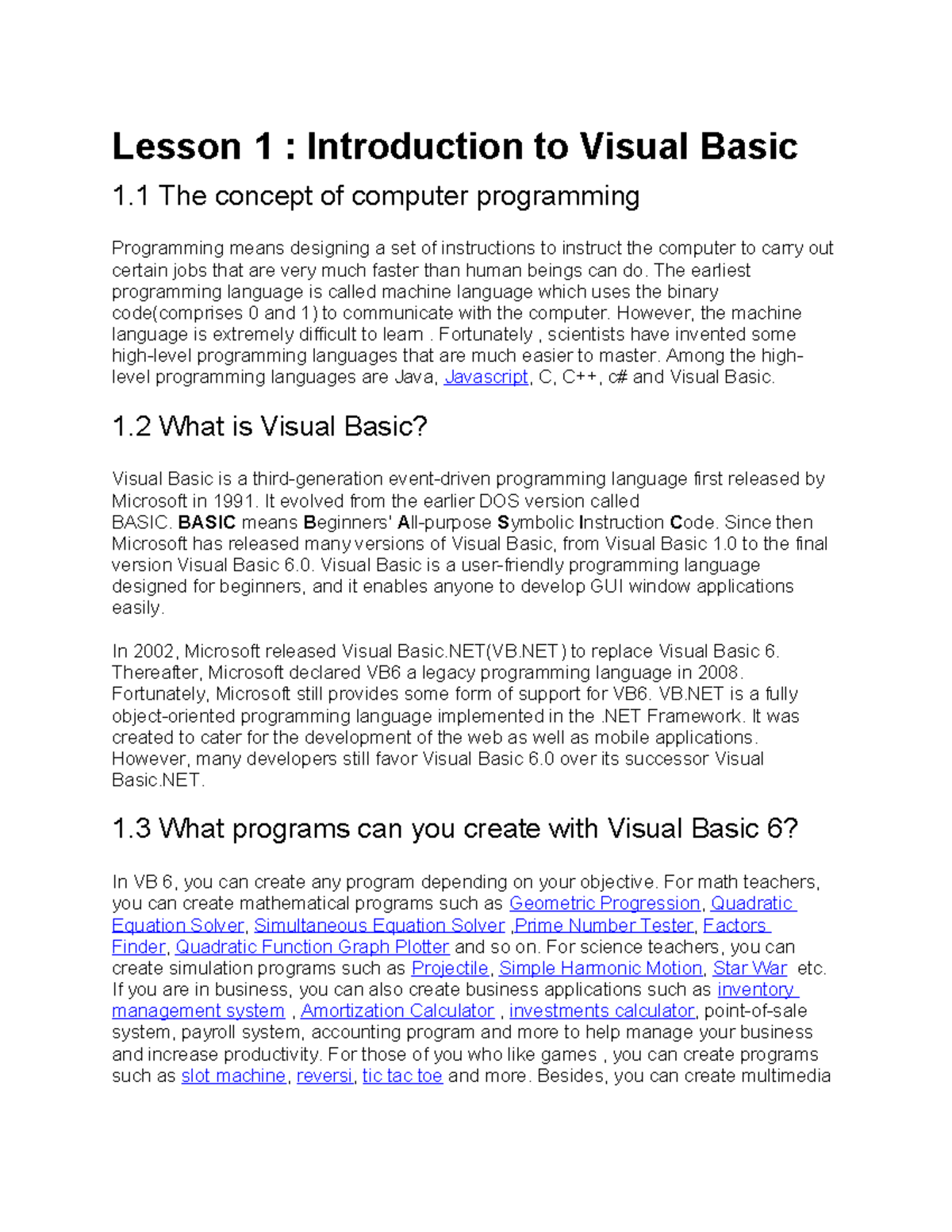 Lesson 1 - Unit Information system - Lesson 1 : Introduction to Visual ...