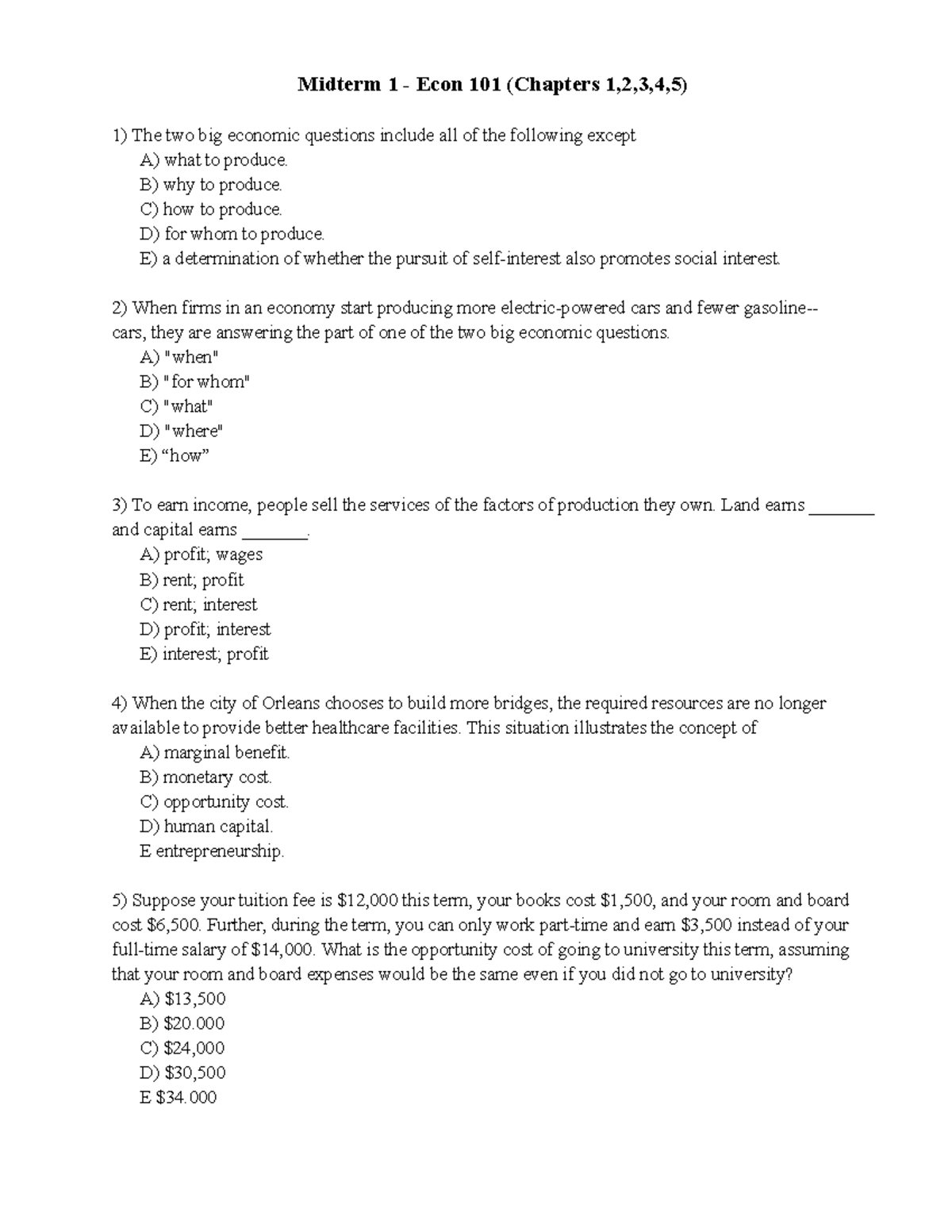 Midterm 1 Questions - Lecture Notes - Midterm 1 - Econ 101 (Chapters 1 ...