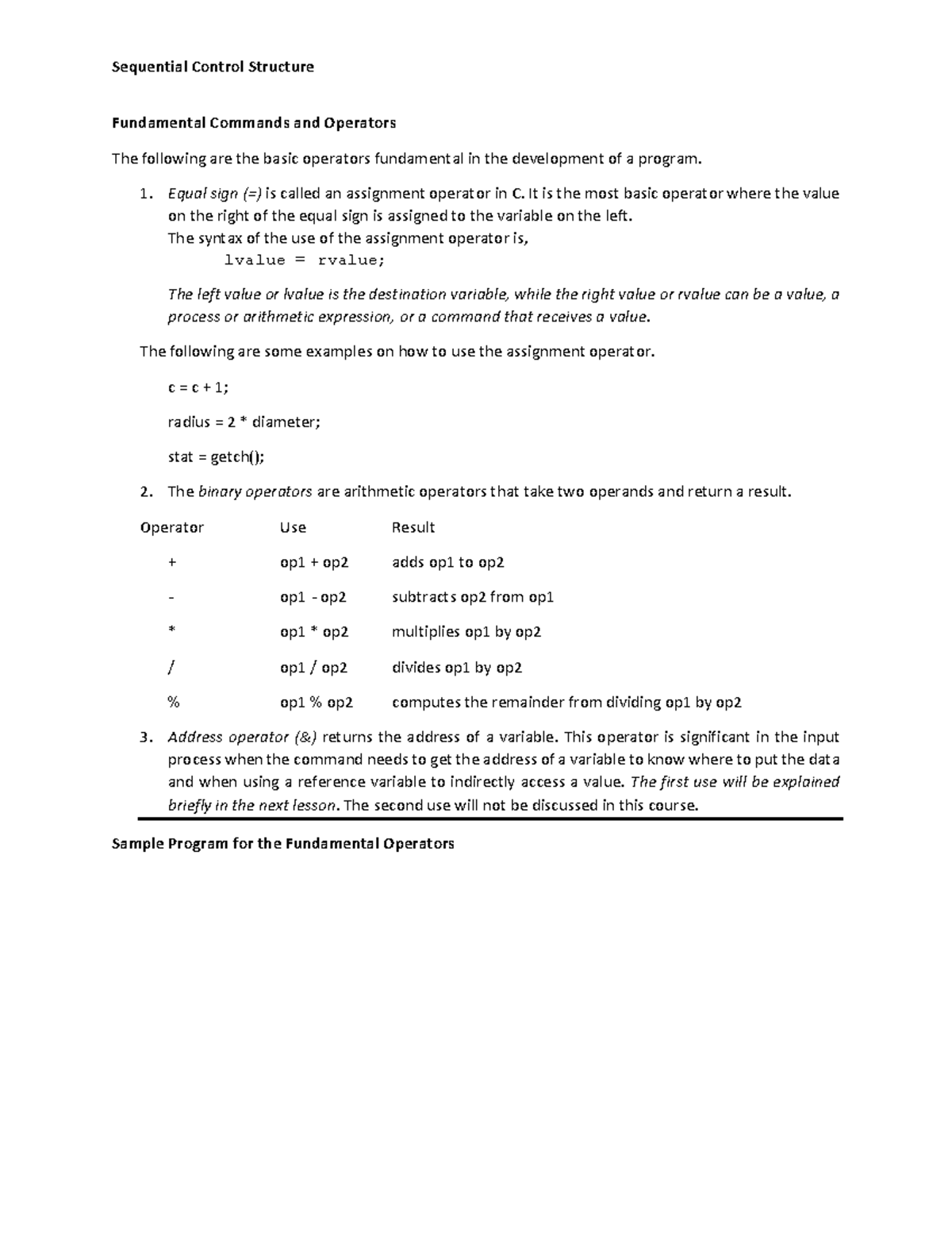 4 Control Structure(Operators and Input Output) - Fundamental Commands ...