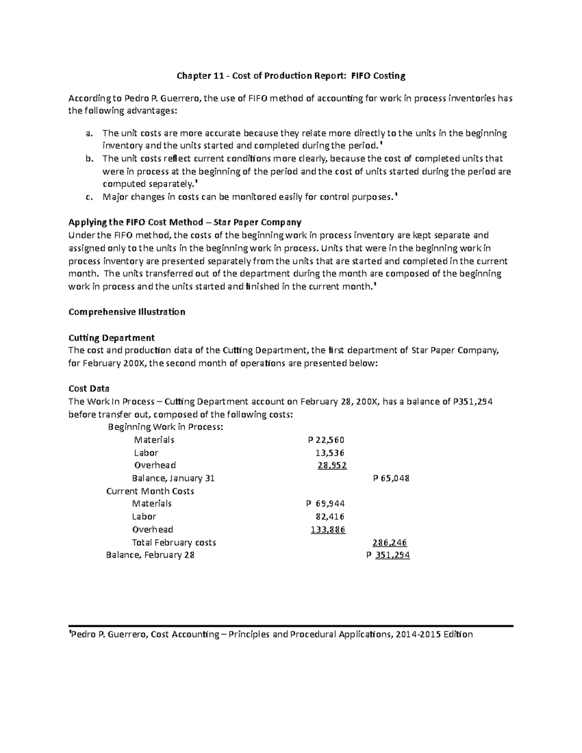 Cost Of Production Report Fifo Costing Module On Cost Accounting Chapter 11 Cost Of 7387