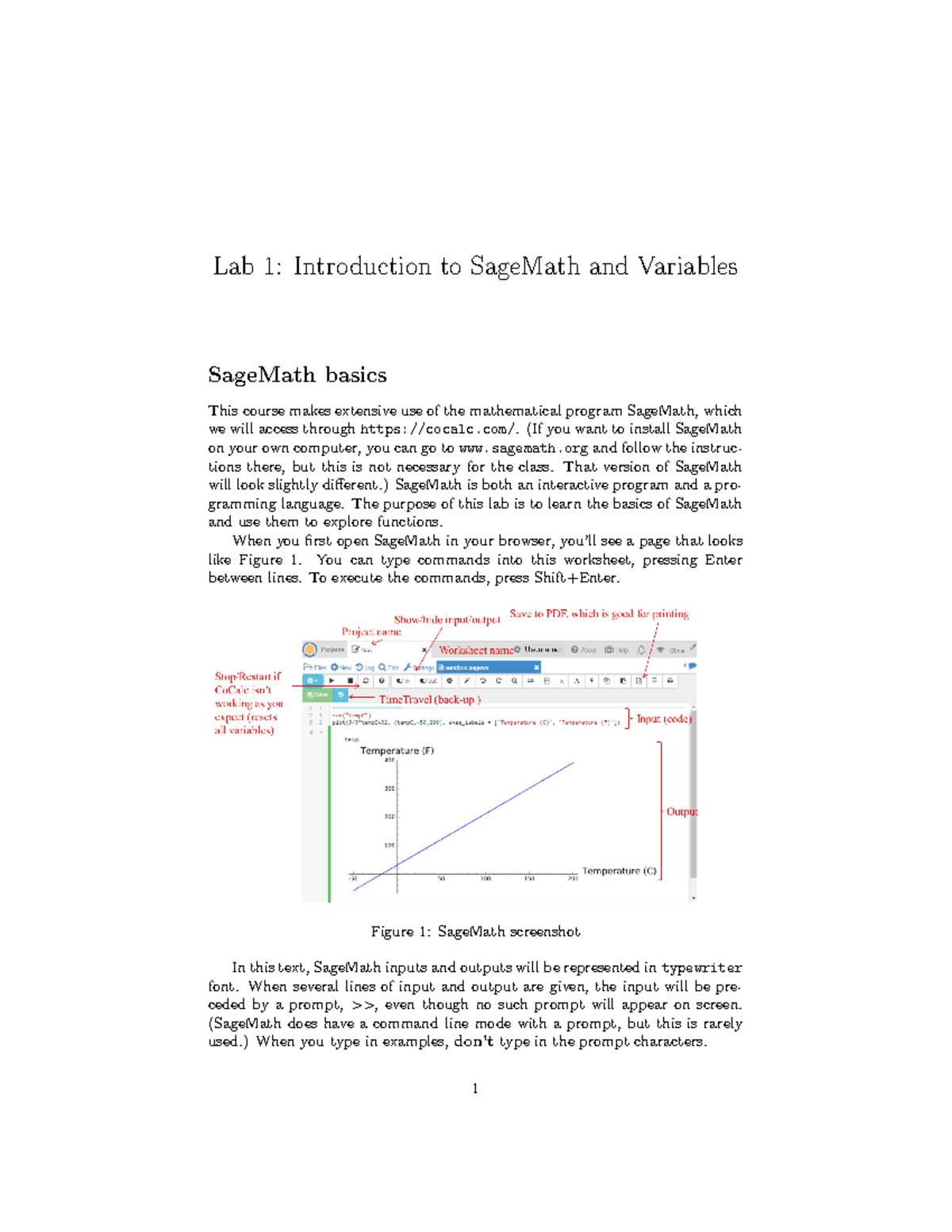 Lab 1 - Intro to Sage and variables - Lab 1: Introduction to SageMath ...