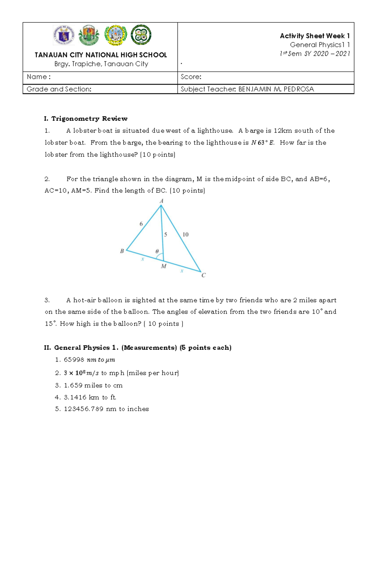 General Physics Week 1 - This document can help you to solve your ...