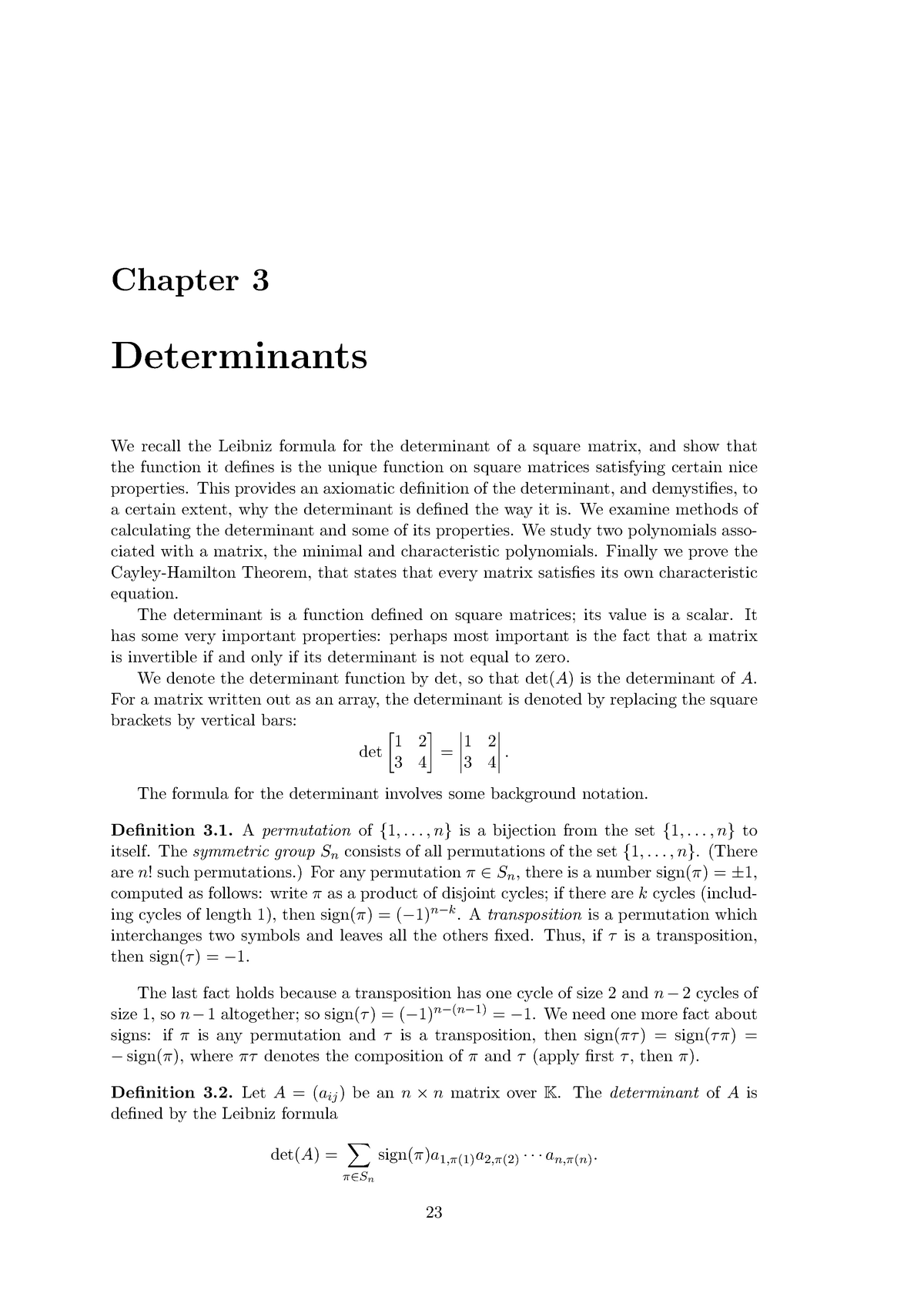 Linear Algebra Notes - Chapter 3 Determinants We Recall The Leibniz 