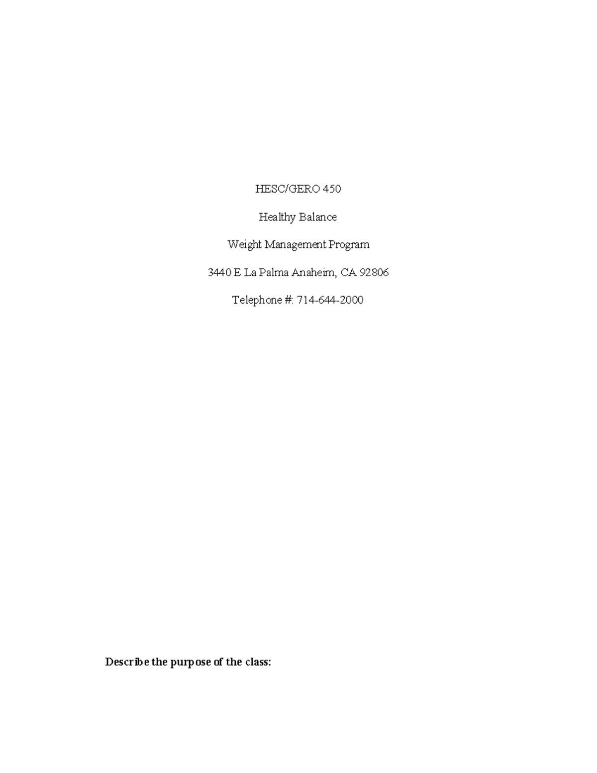 Health program - Grade: A - HESC/GERO 450 Healthy Balance Weight ...