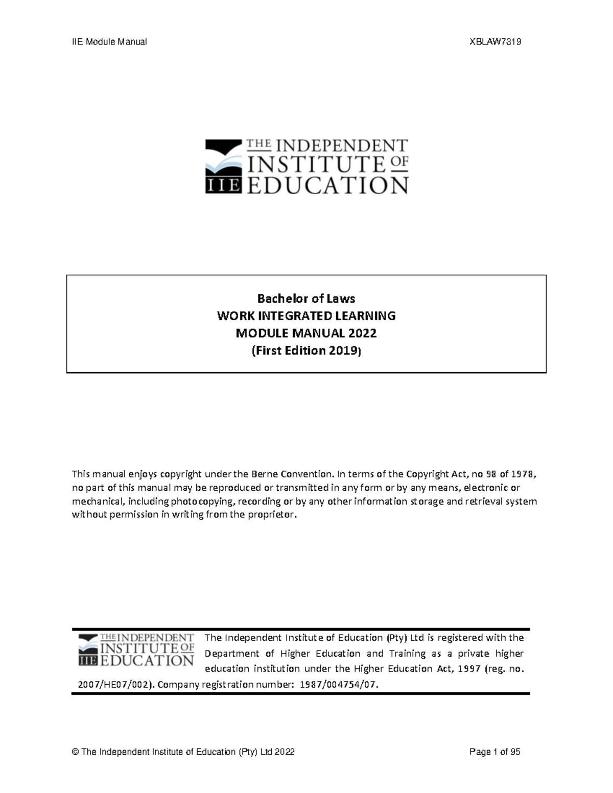 Xblaw 7319MM - A module outline - Bachelor of Laws WORK INTEGRATED ...