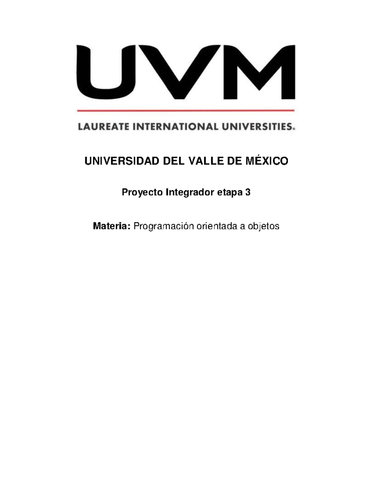 A9 noname Actividad UNIVERSIDAD DEL VALLE DE MÉXICO Proyecto