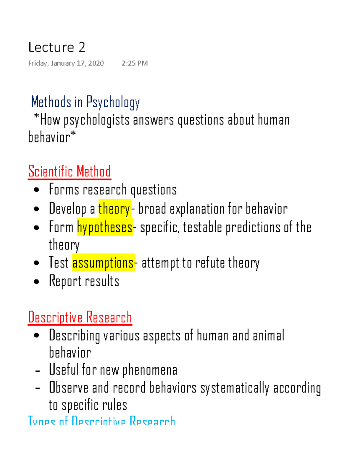 Lecture 2 Psych - Notes - Methods In Psychology How Psychologists ...