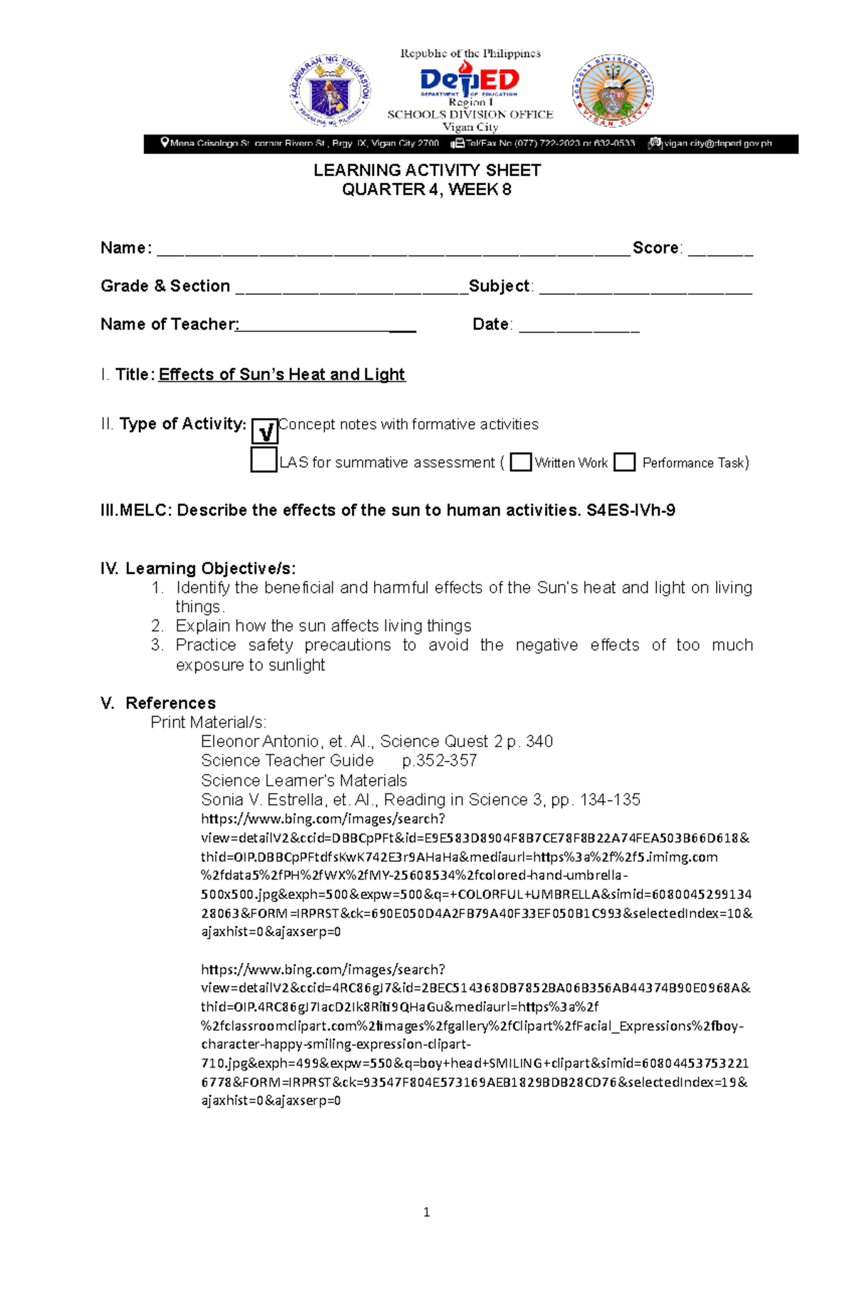 4TH Quarter Summative TEST - LEARNING ACTIVITY SHEET QUARTER 4, WEEK 8 ...