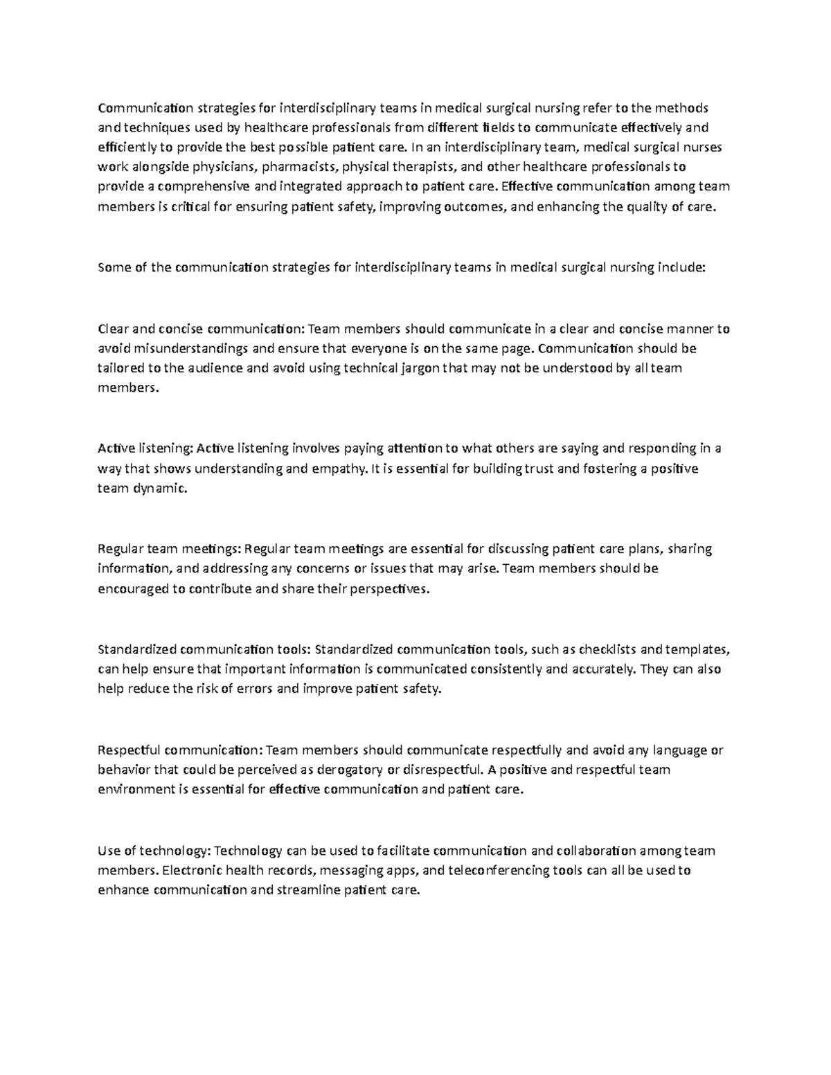 Communication strategies - In an interdisciplinary team, medical ...