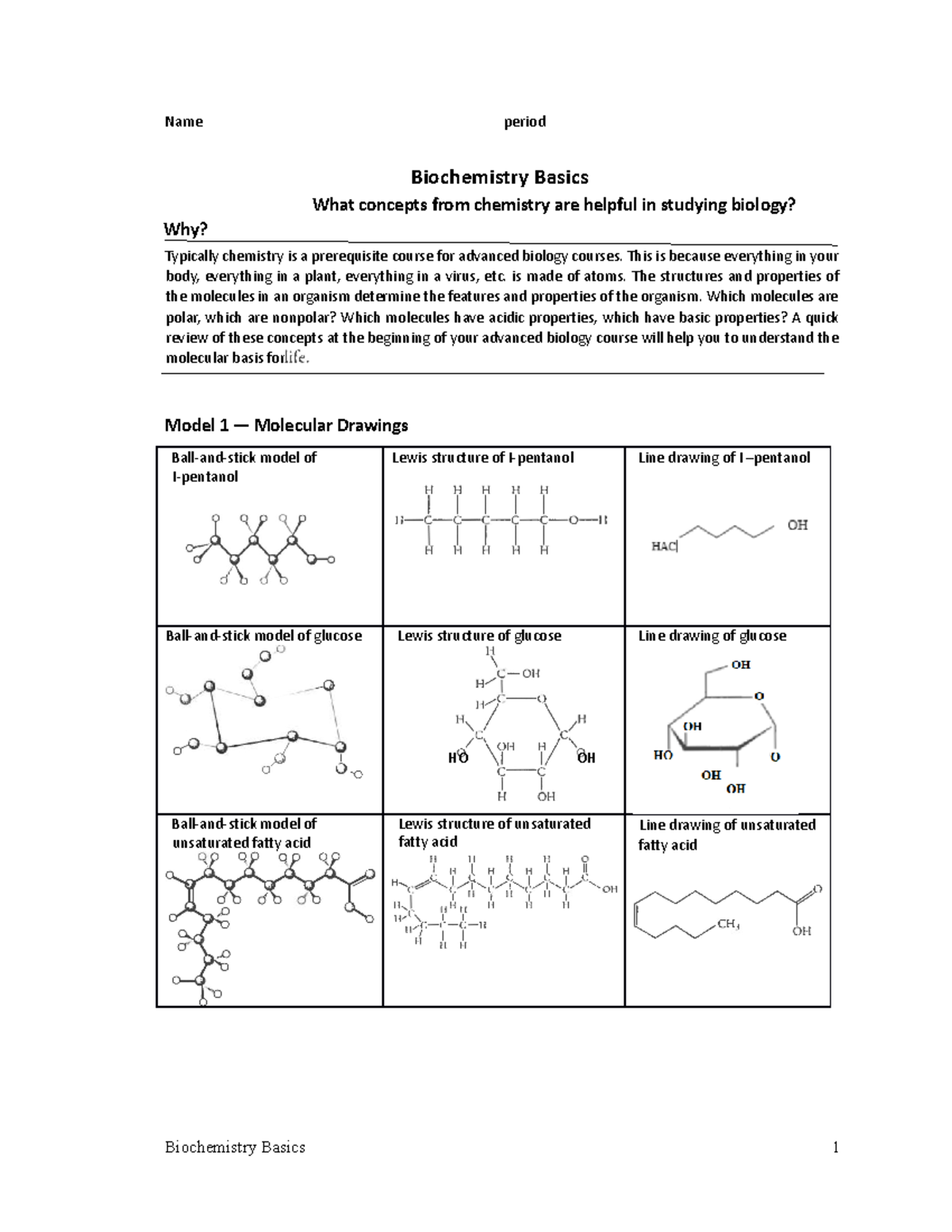 Pogil Biochemistry Basics Ola Name Period Biochemistry Basics What Concepts From Chemistry Are