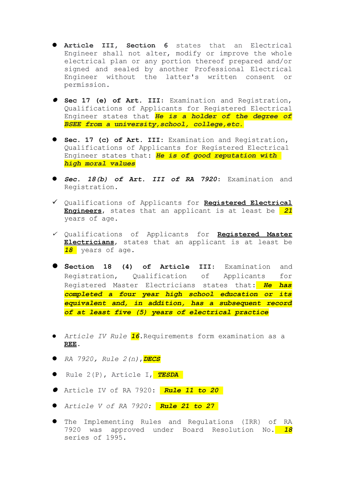 RA 7920.updaytayd - Article III, Section 6 States That An Electrical ...