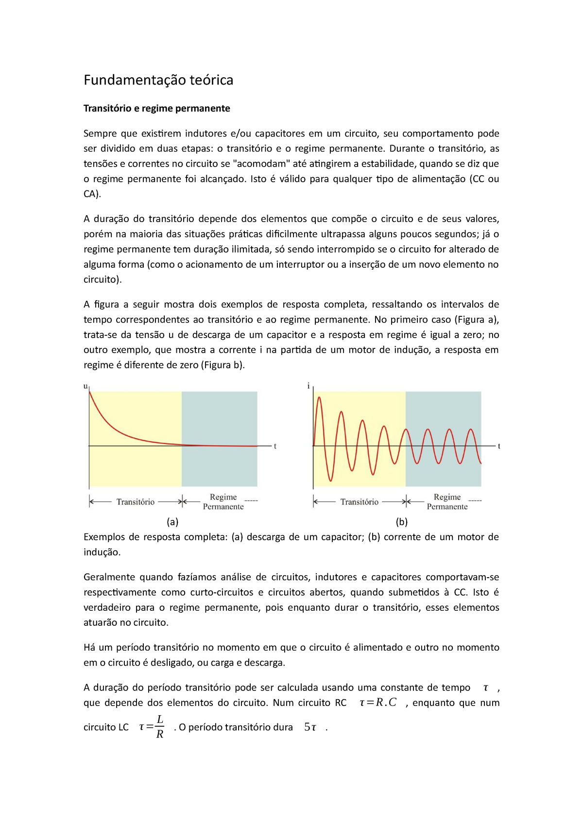 Relatorio Transitório E Regime Permanente Fundamentação Teórica Transitório E Regime 1463