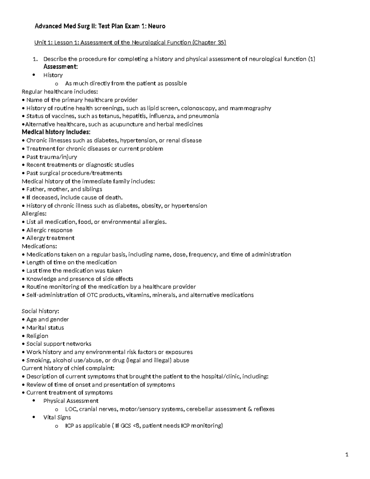 AM II test 1 answers - test plan med sure 2 - Advanced Med Surg II ...