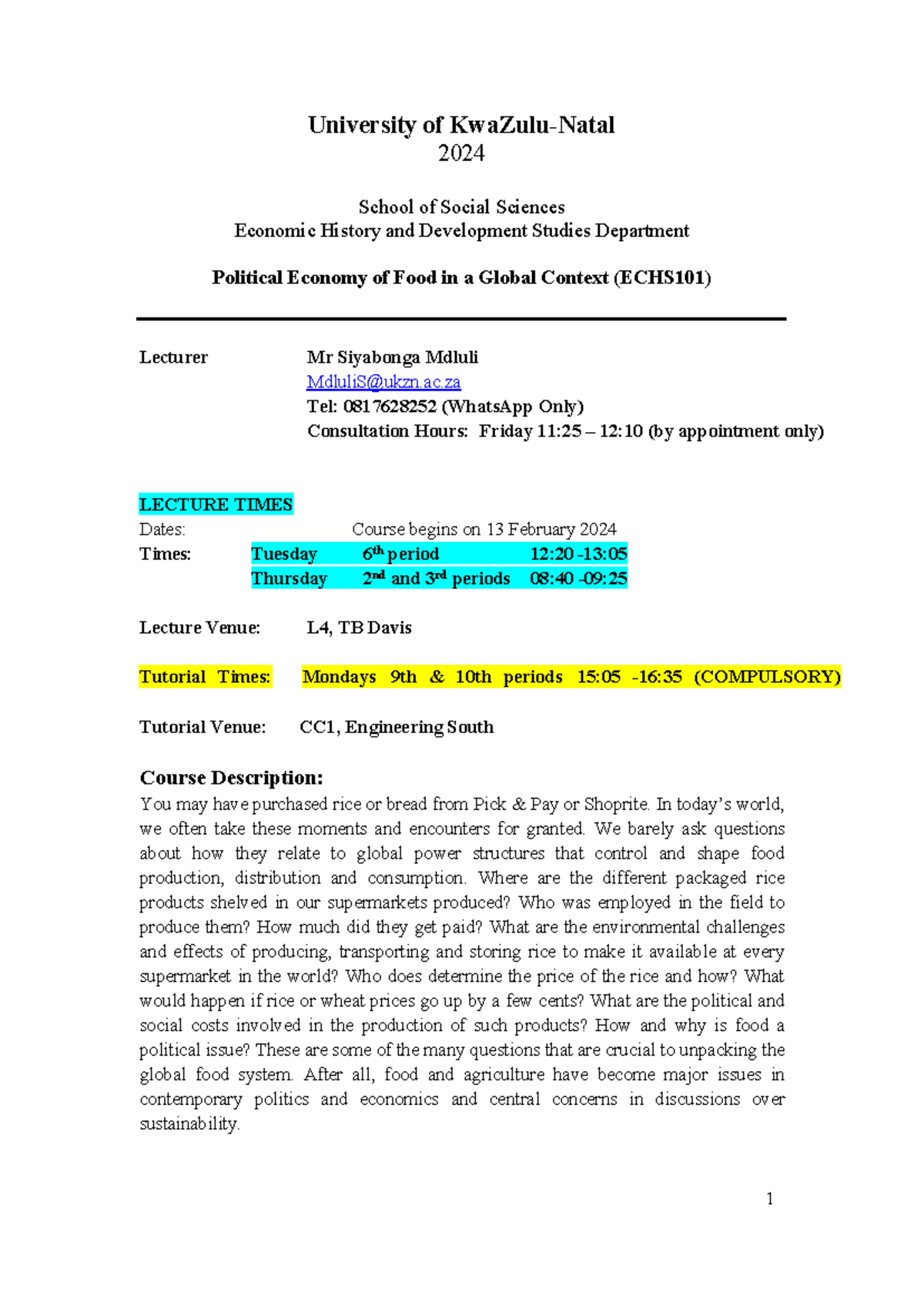 ECHS101 Course Outline 2024 - University of KwaZulu-Natal 2024 School ...