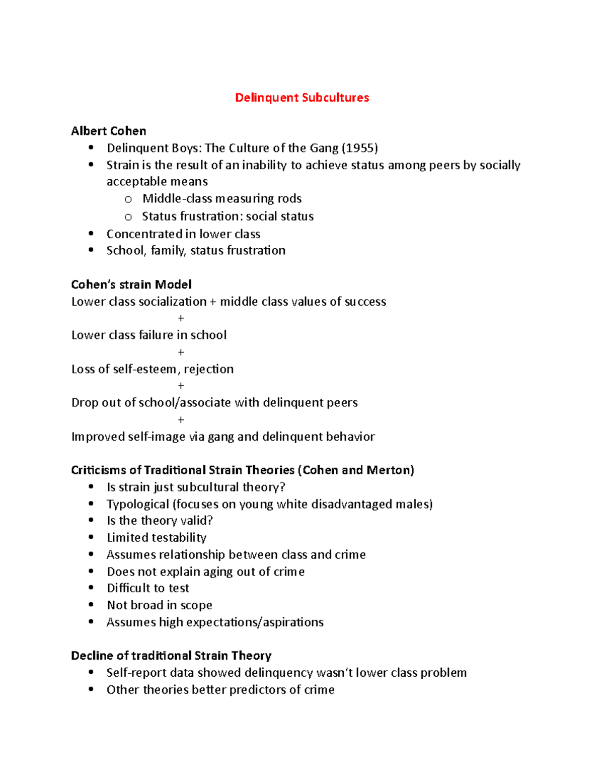 Delinquent Subcultures Delinquent Subcultures Albert Cohen Delinquent