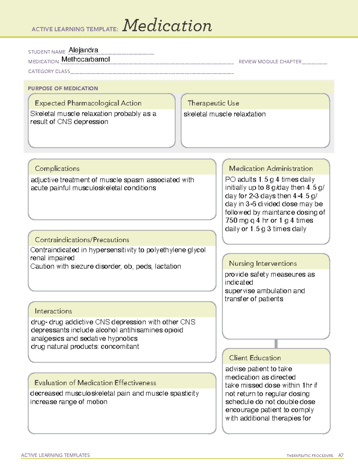 Medication Methocarbamol - ACTIVE LEARNING TEMPLATES THERAPEUTIC ...